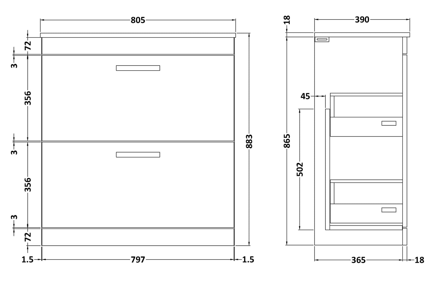 Nuie Athena 800mm Floor Standing Vanity Unit With Worktop & Soft Close Drawers