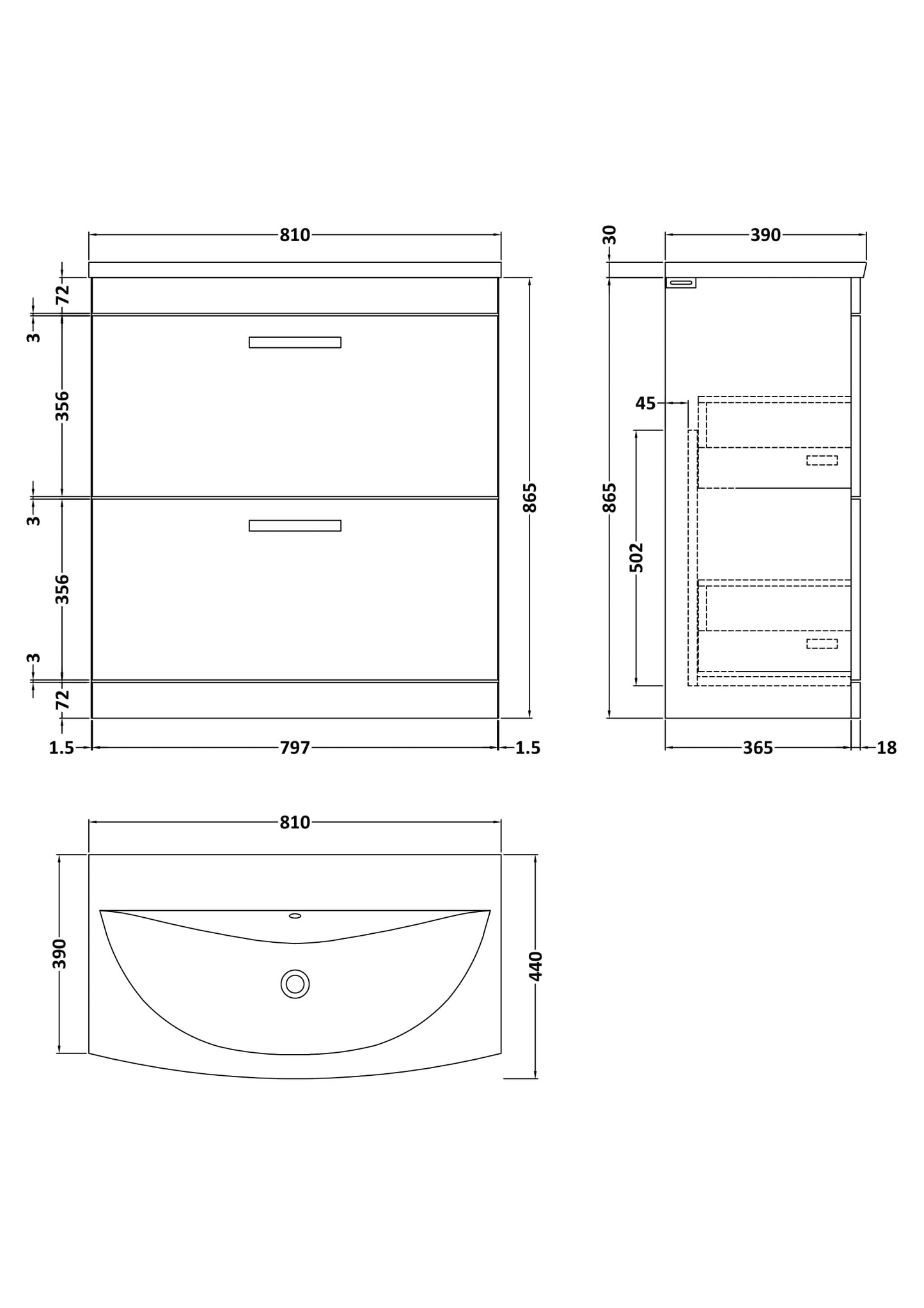 Nuie Athena 800mm Charcoal Black 2 Drawer Floor Standing Vanity Unit With 1 Tap Hole Basin