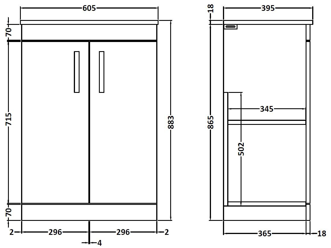 Nuie Athena 600mm Floor Standing 2 Door Vanity Unit With Worktop