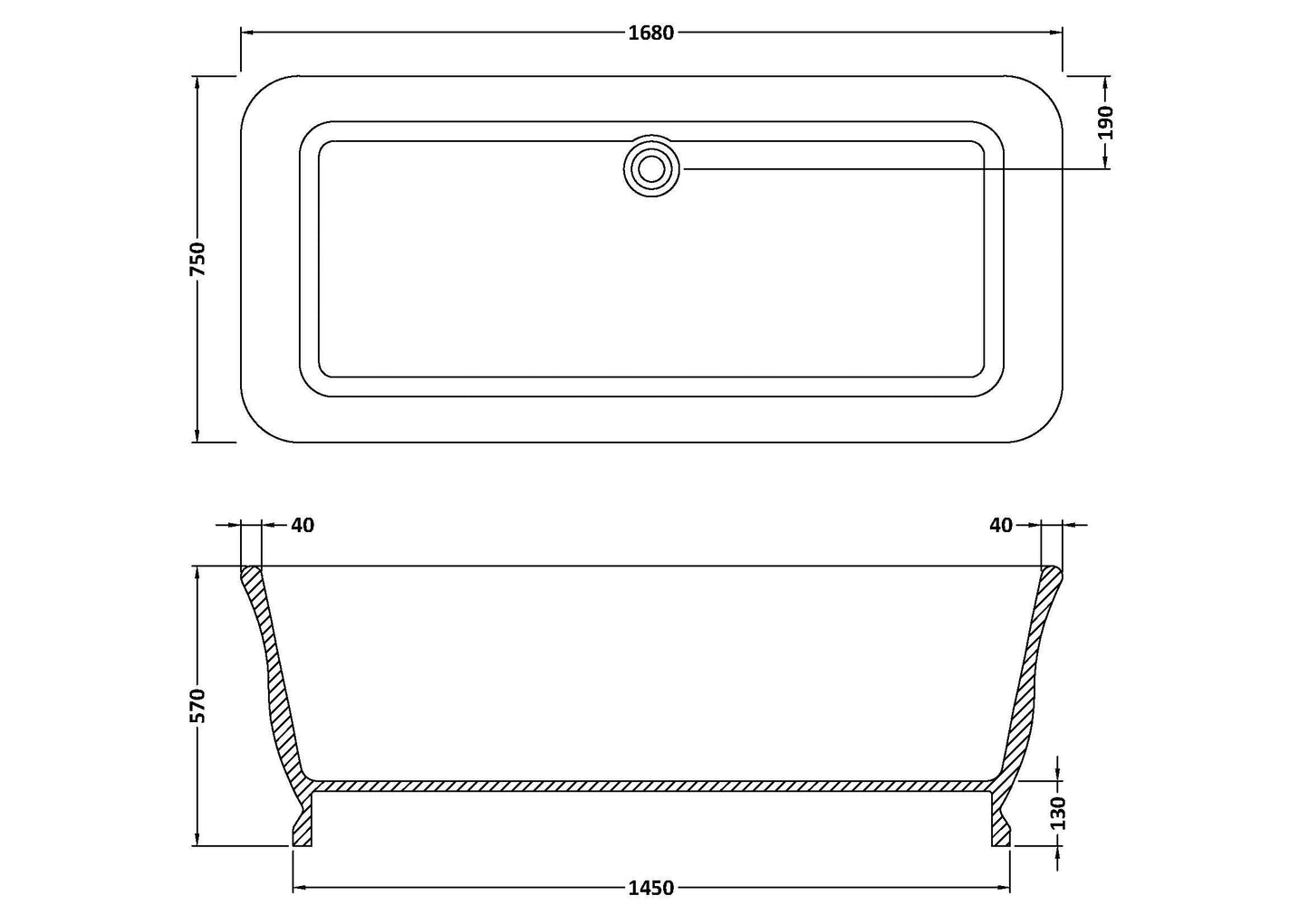 BC Designs Magnus 1680mm Gloss White Freestanding Bath