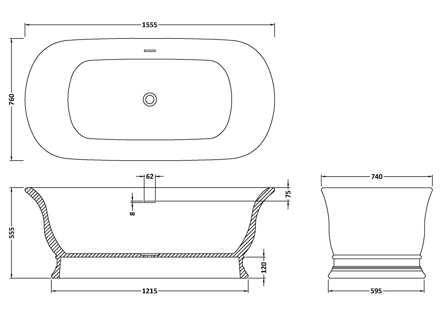 BC Designs Bampton 1555mm Matt White Freestanding Bath