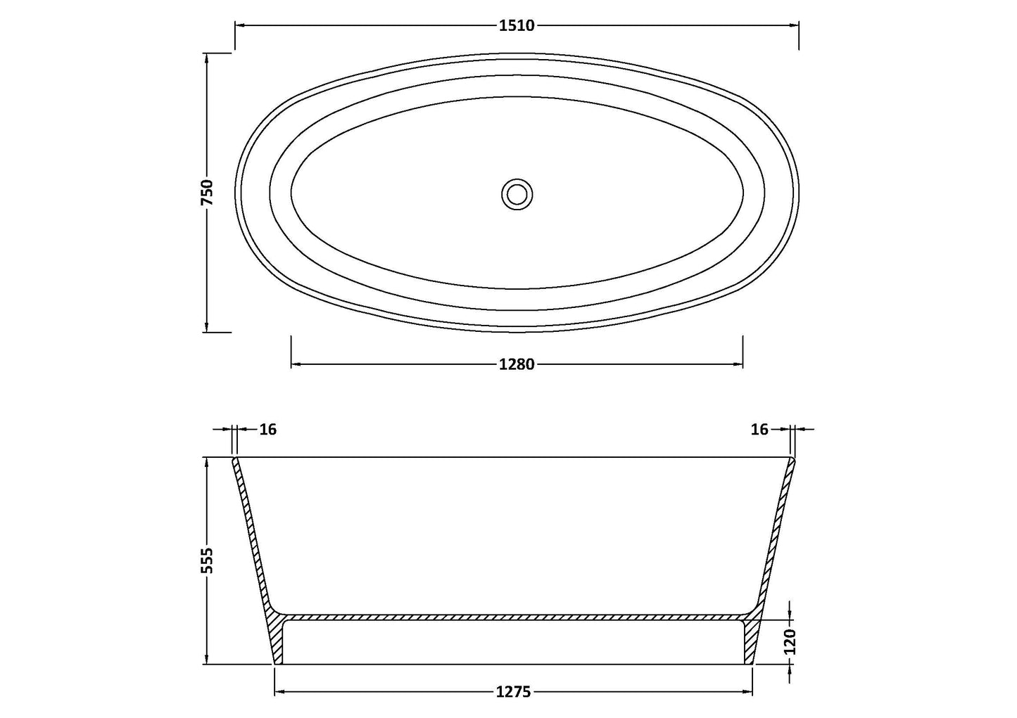 BC Designs Sorpressa 1510mm Matt White Freestanding Bath