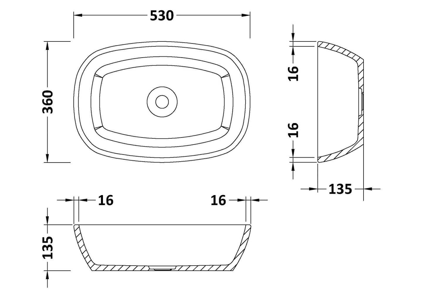 Vive Soft Square Basin 530mm x 360mm - No Waste