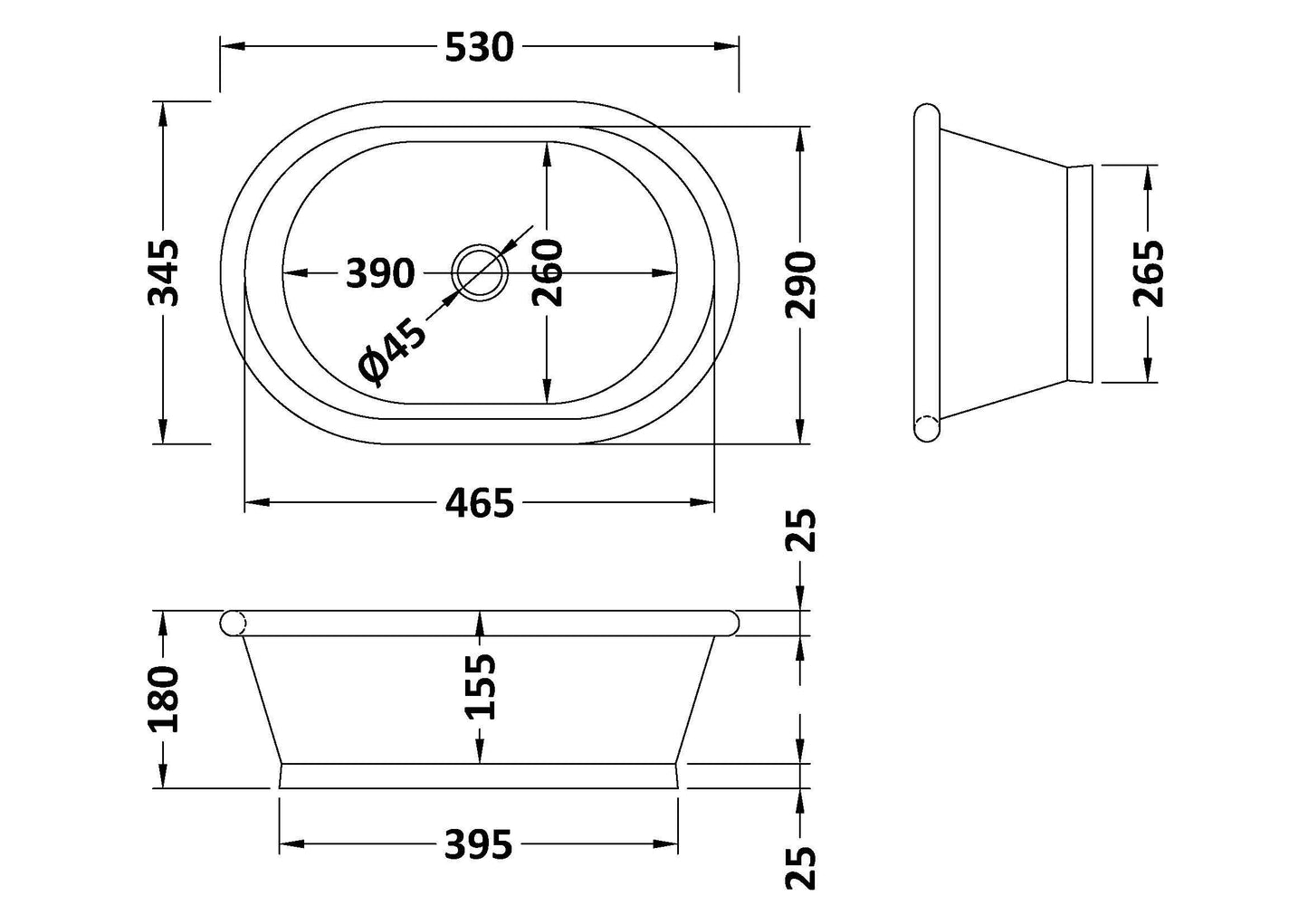 Copper Basins Oval Countertop Basin with Copper Outer/Inner