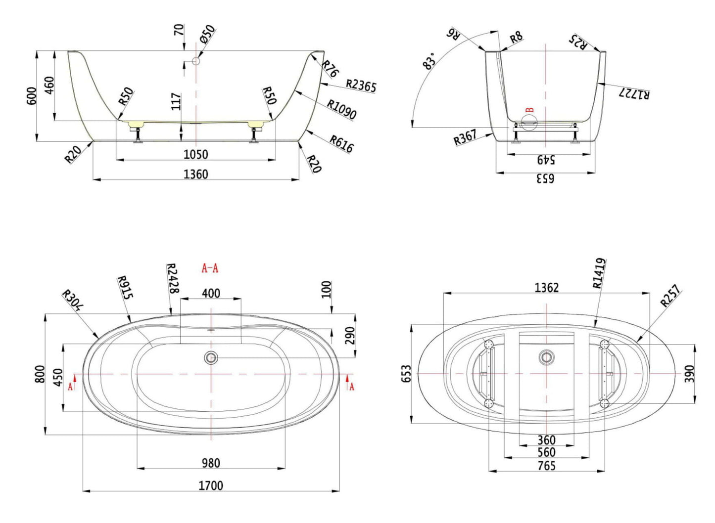 BC Designs Tamorina 1700mm Freestanding Bath