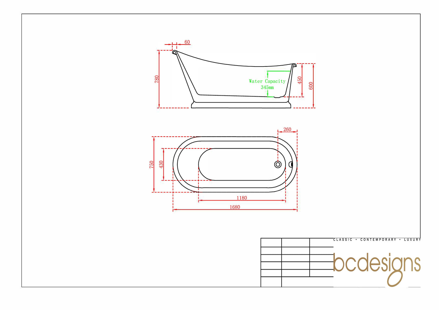 BC Designs Sanded 1680mm Freestanding Bath