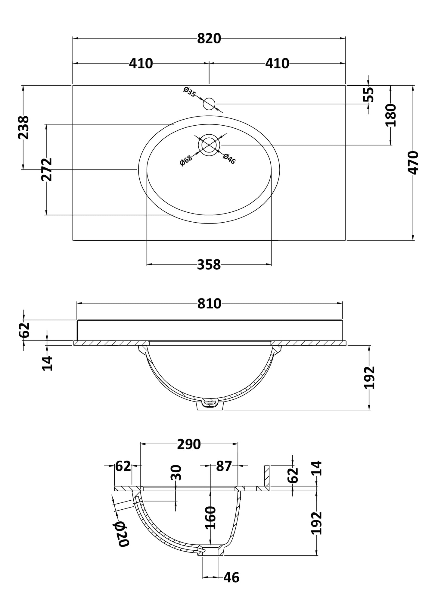 Bayswater 800mm Single Bowl 1 Tap Hole