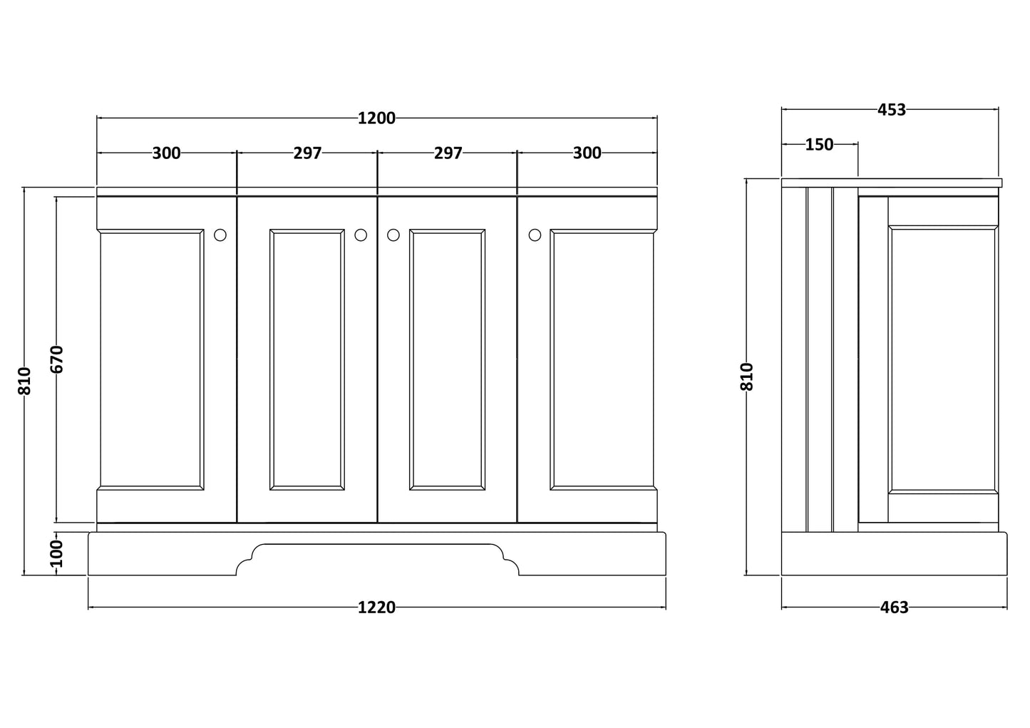 Bayswater 1200mm 4-Door Curved Basin Cabinet