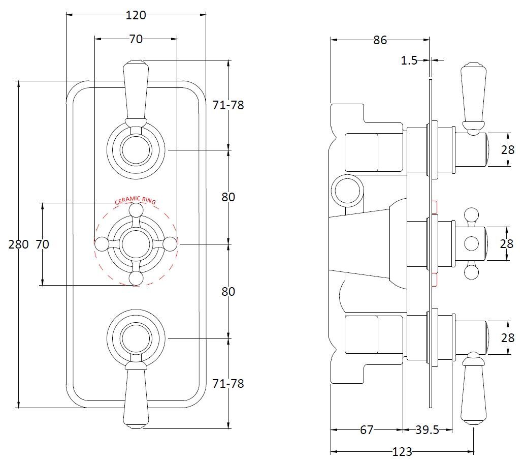 Bayswater Triple Concealed Valve with Diverter