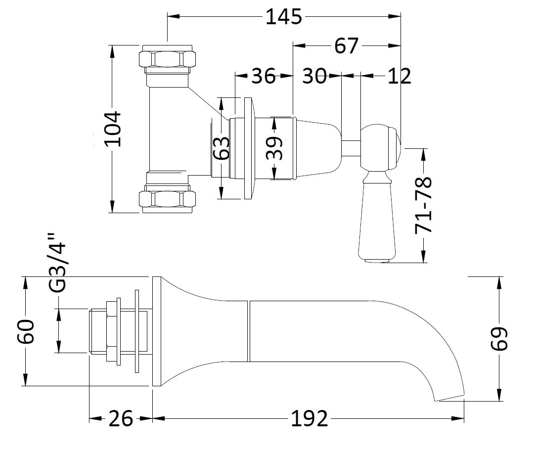 Bayswater 3 Tap Holes Wall Bath Filler