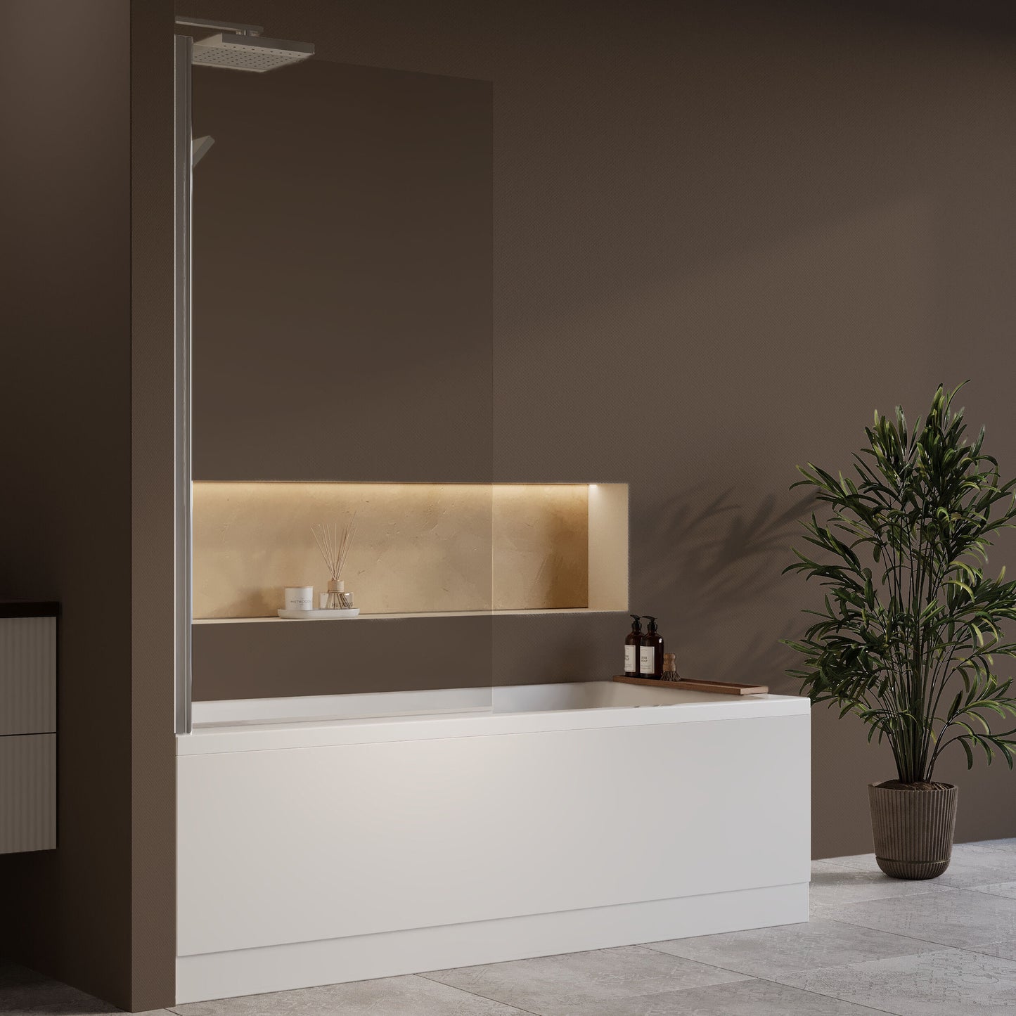 Nuie 1700mm x 750mm White Straight Shower Bath, Bath Screen, Front Panel and Adjustable Leg Set