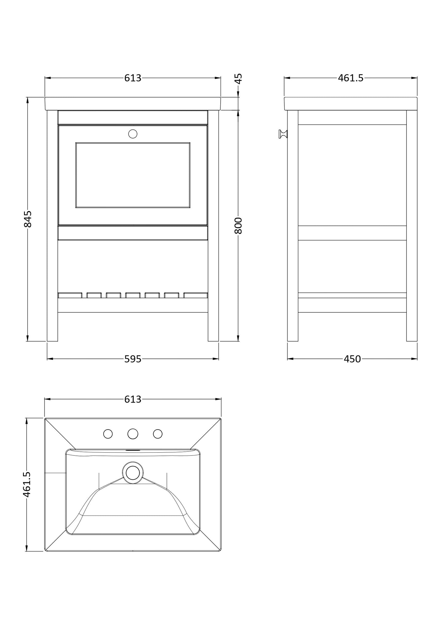 Hudson Reed Bexley 600mm Fern Green Floor Standing 1 Drawer Vanity Unit With 3 Tap Hole Basin