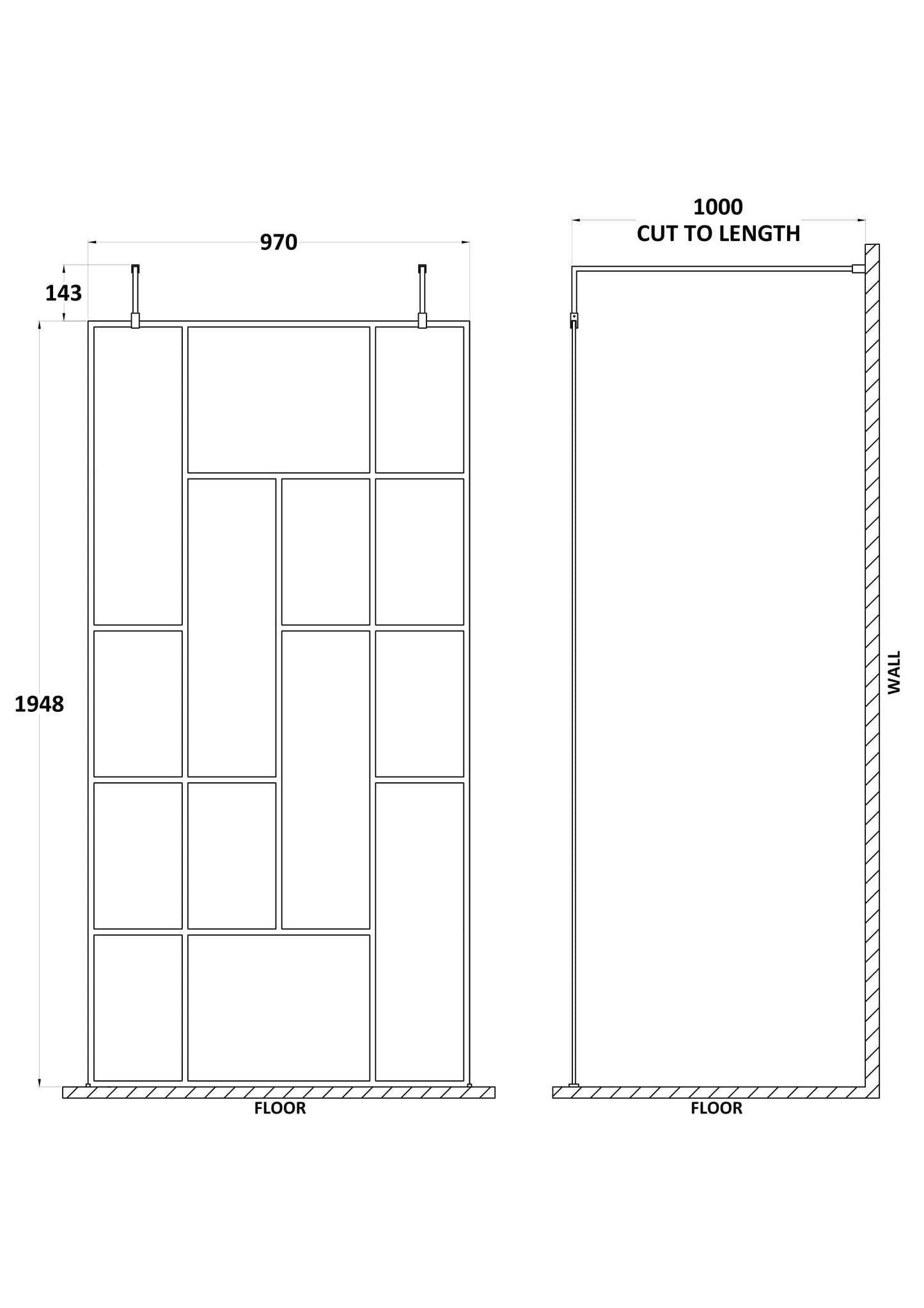 Hudson Reed 1050mm Abstract Frame Matt Black Wetroom Screen
