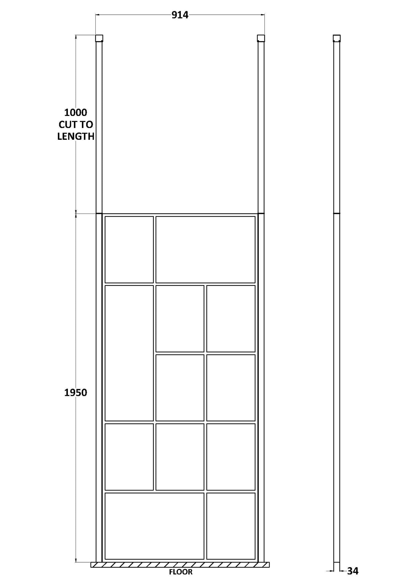 Hudson Reed 950mm Abstract Frame Matt Black Wetroom Screen With Ceiling Posts