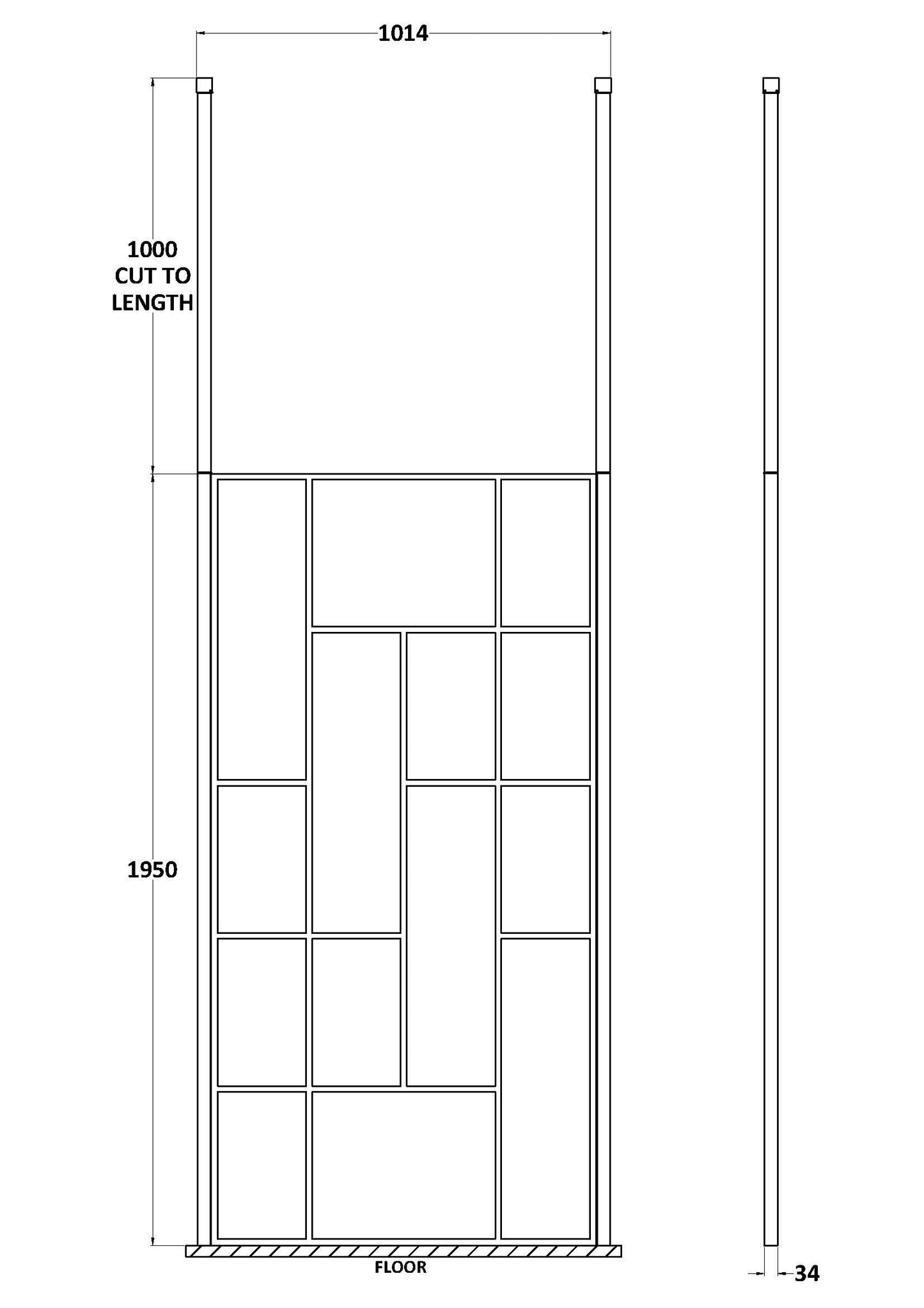 Hudson Reed 1050mm Abstract Frame Matt Black Wetroom Screen With Ceiling Posts