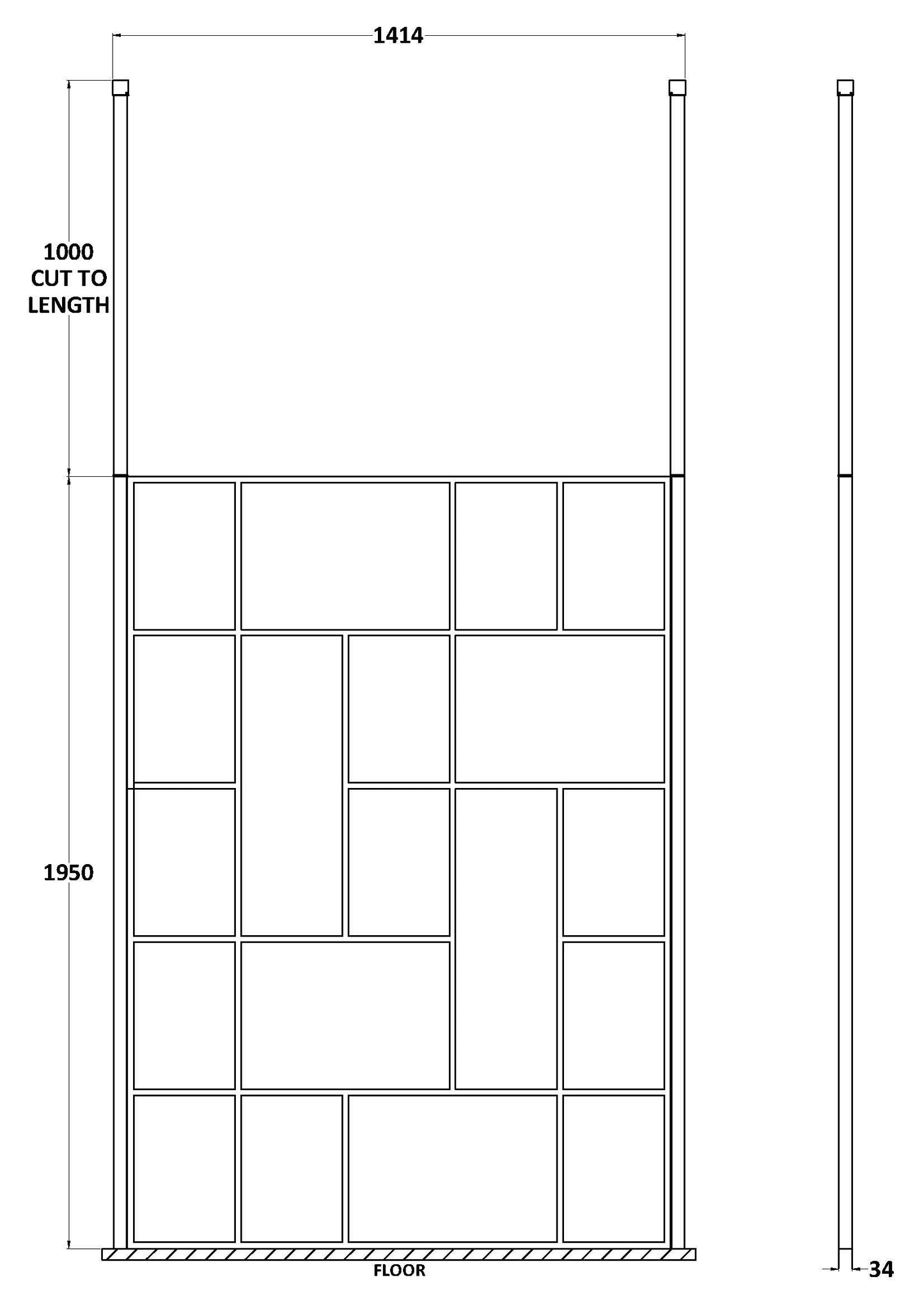 Hudson Reed 1450mm Abstract Frame Matt Black Wetroom Screen With Ceiling Posts