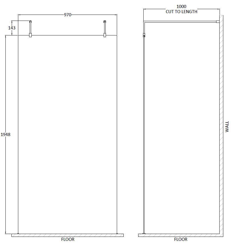 Hudson Reed 1000mm Framed Matt Black Wetroom Screen With Arms And Feet
