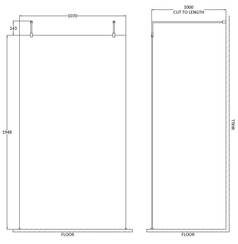 Hudson Reed 1100mm Framed Matt Black Wetroom Screen With Arms And Feet