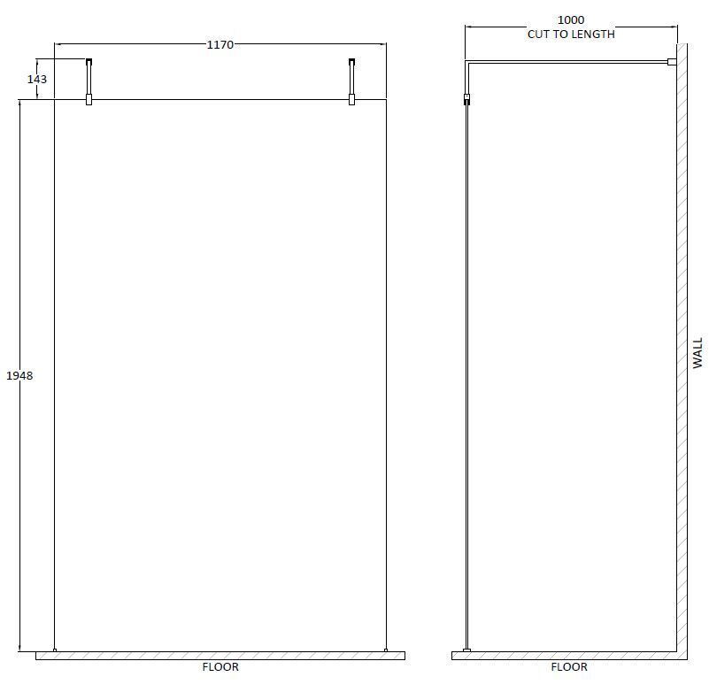Hudson Reed 1200mm Framed Matt Black Wetroom Screen With Arms And Feet