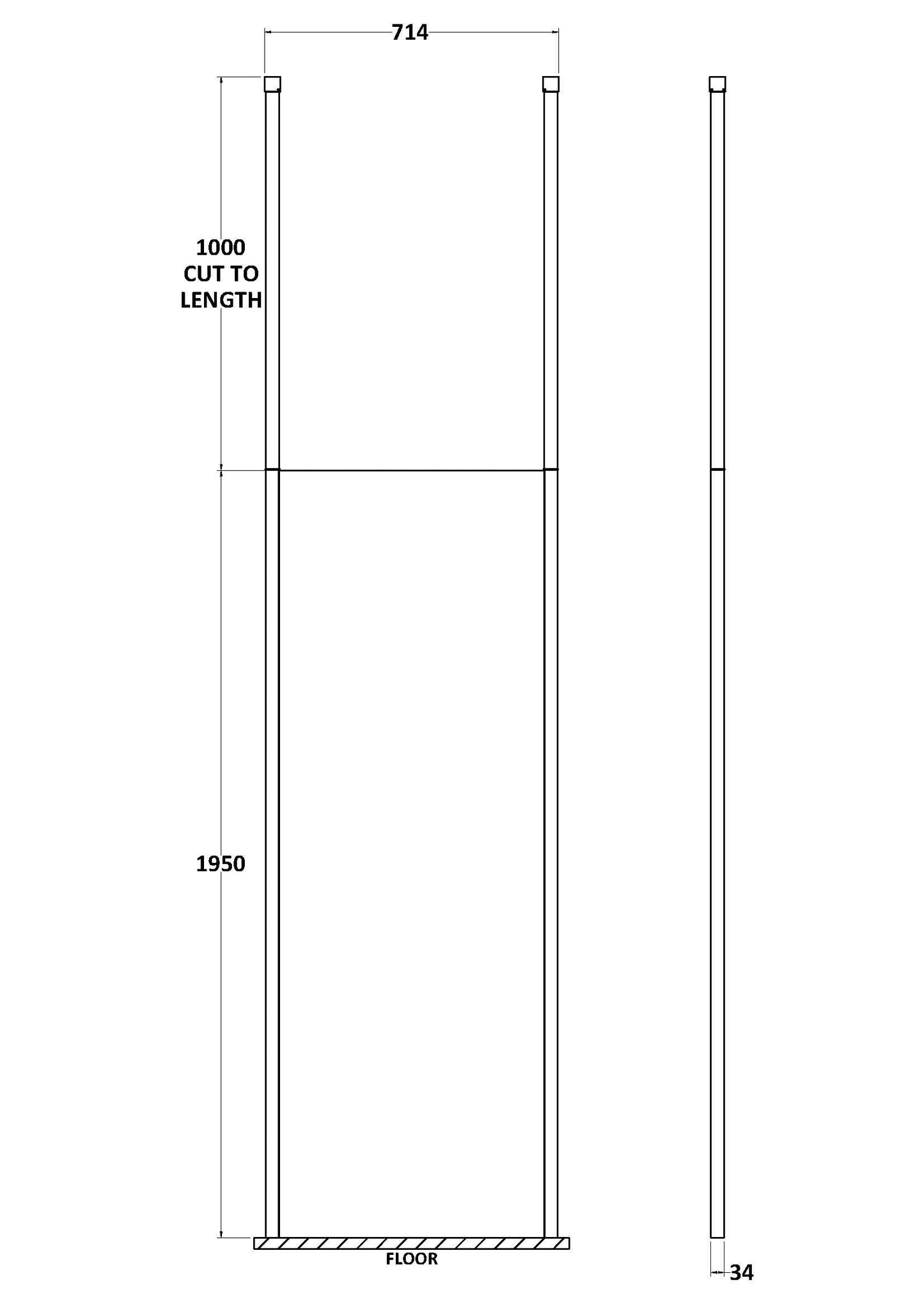 Hudson Reed 700mm Framed Matt Black Wetroom Screen With Ceiling Posts