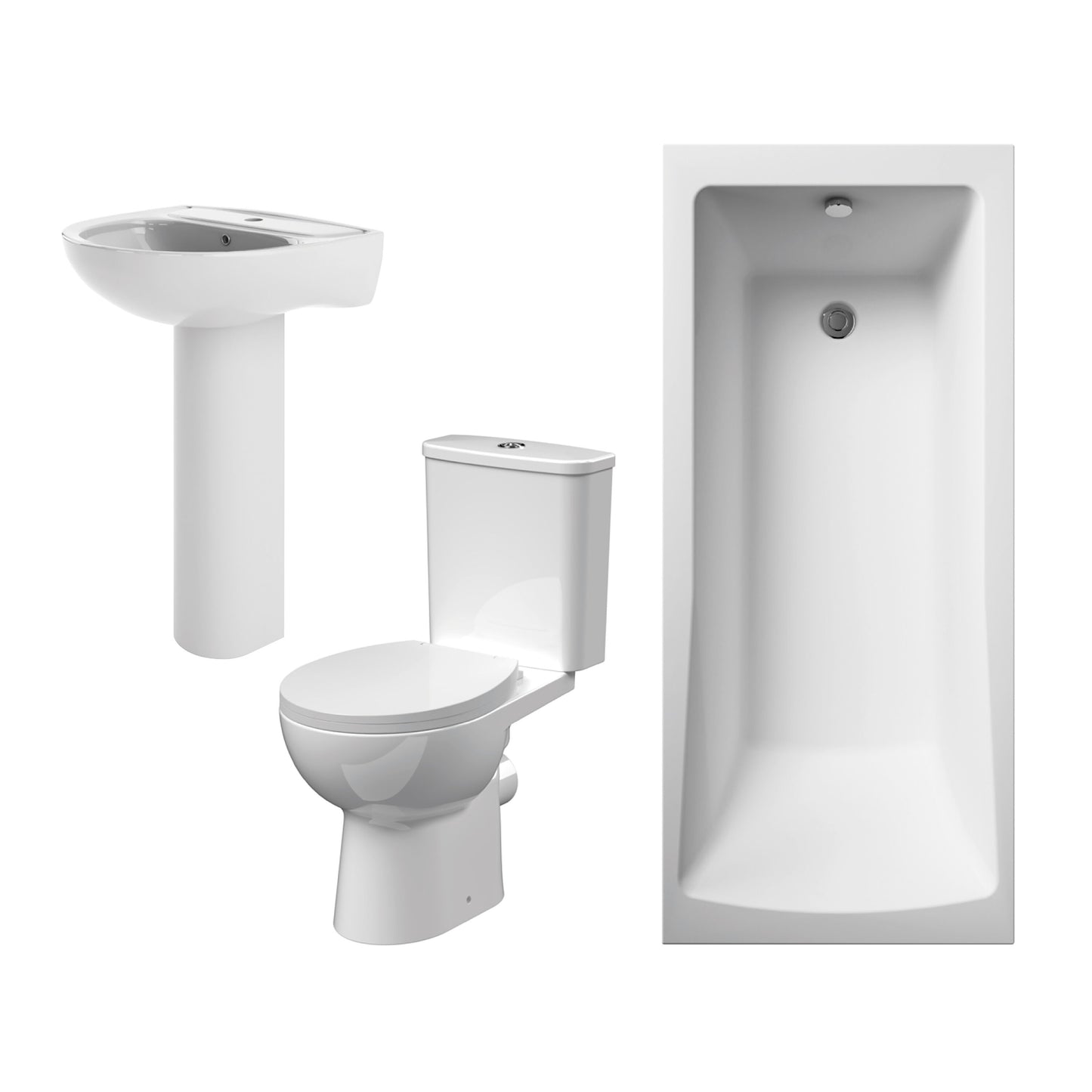 1700mm x700mm Square Single Ended Bath, Pan & Cistern, Basin & Pedestal