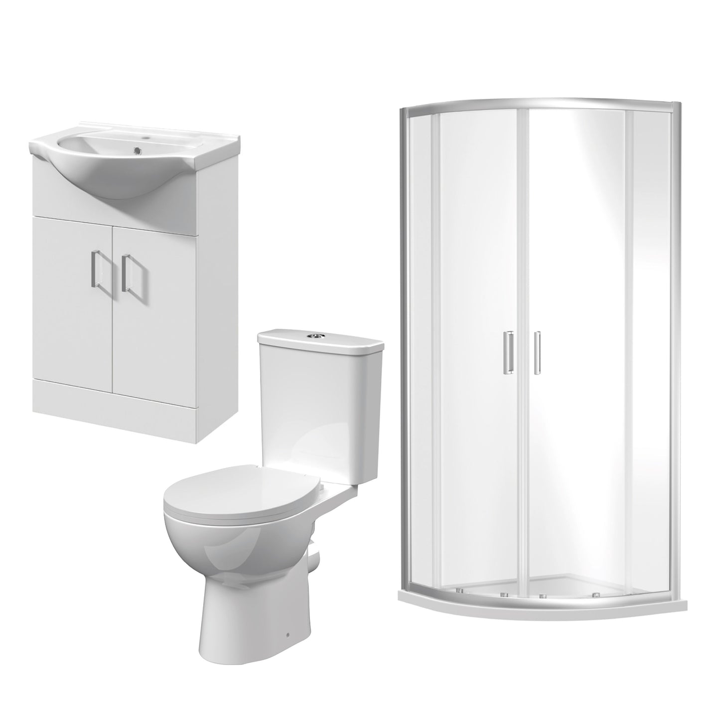 Nuie Choice 1900mm x 900mm Quadrant Enclosure, Slimline Shower Tray, 550mm Vanity Unit, Pan & Cistern