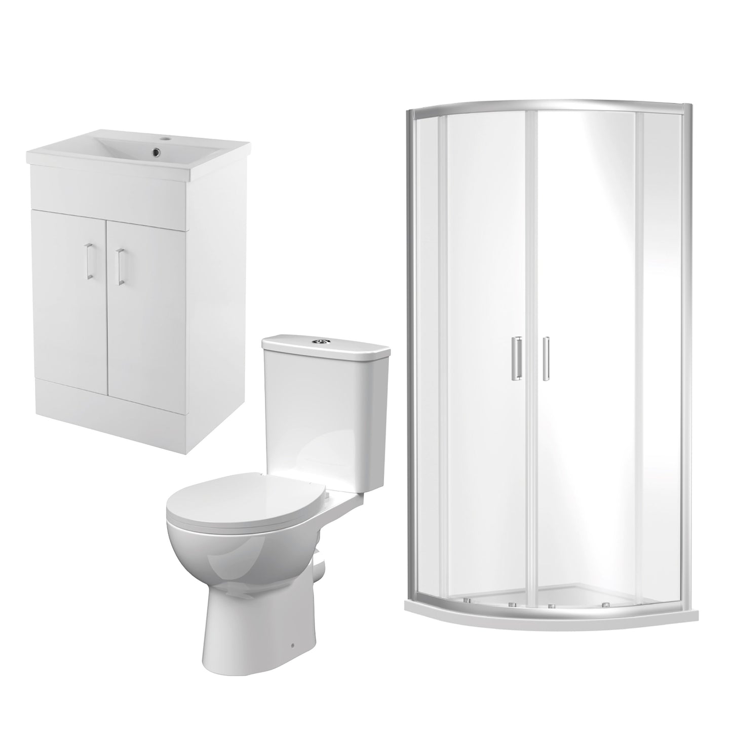 Nuie Choice 1900mm x 900mm Quadrant Enclosure, Slimline Shower Tray, 500mm Vanity Unit, Pan & Cistern