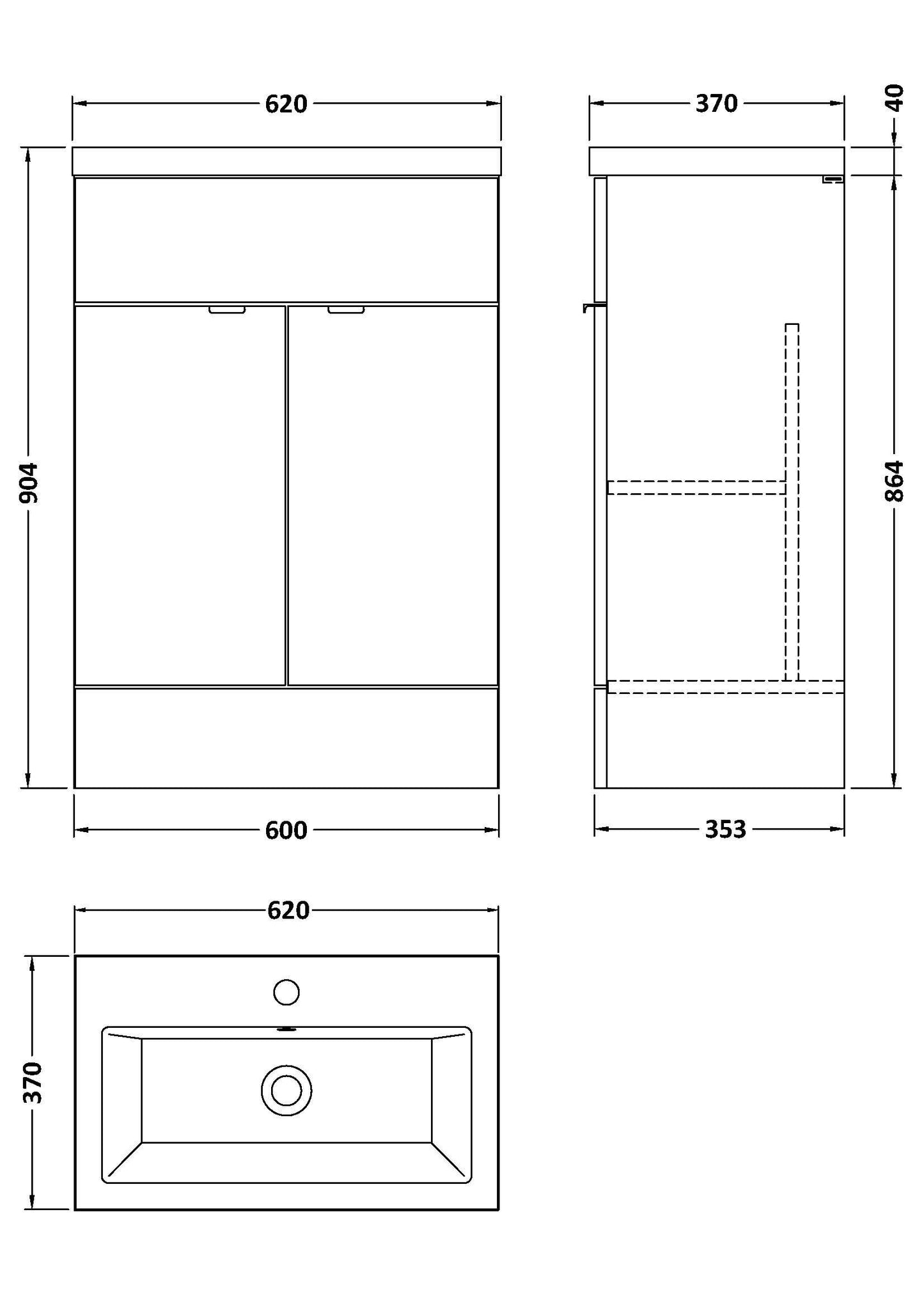 Hudson Reed Fusion 600mm Floor Standing 2 Door Vanity Unit & Ceramic Basin