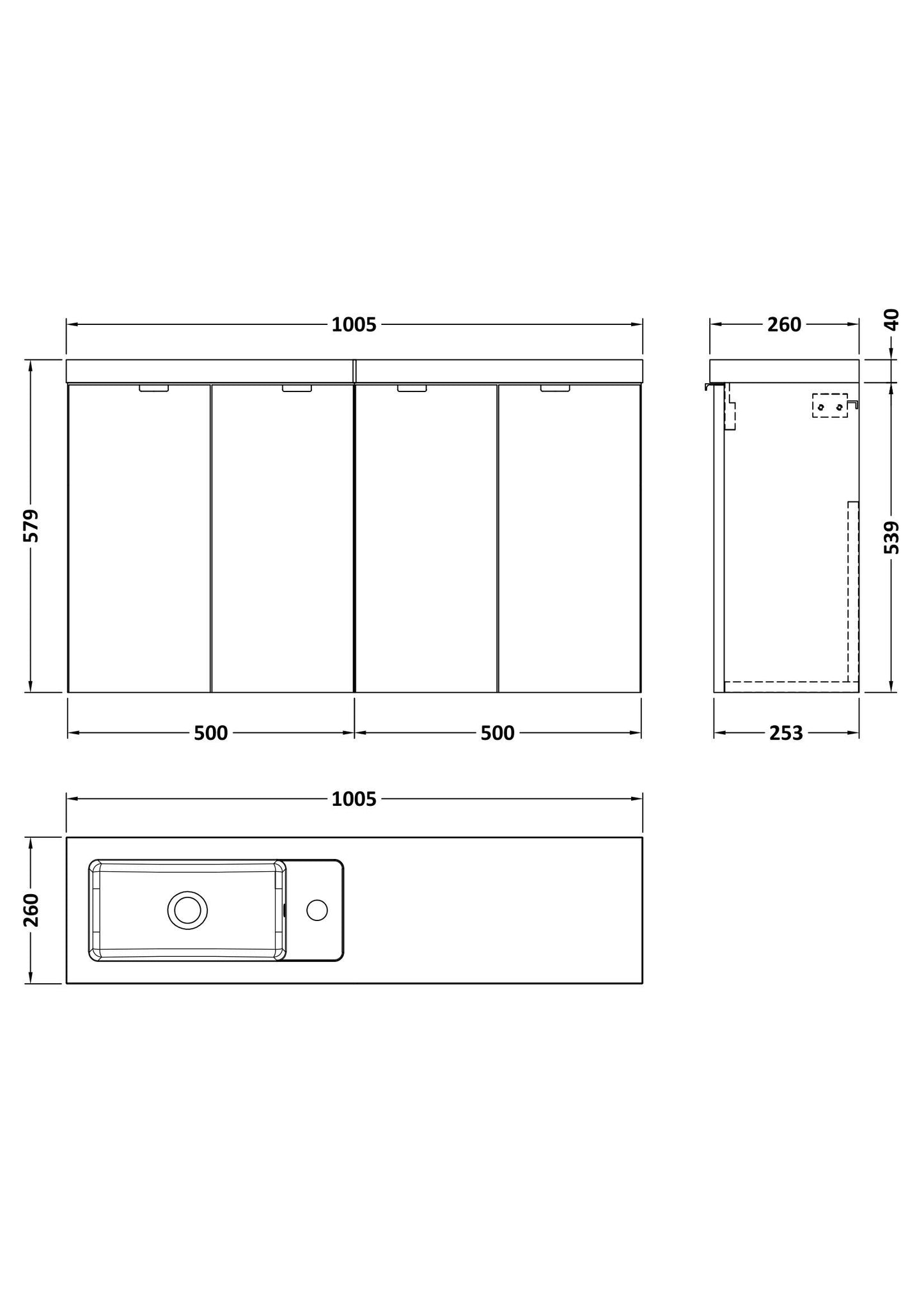 Hudson Reed Fusion 1000mm Anthracite Woodgrain Compact Wall Hung 2 Door Soft Close Vanity Unit & Basin