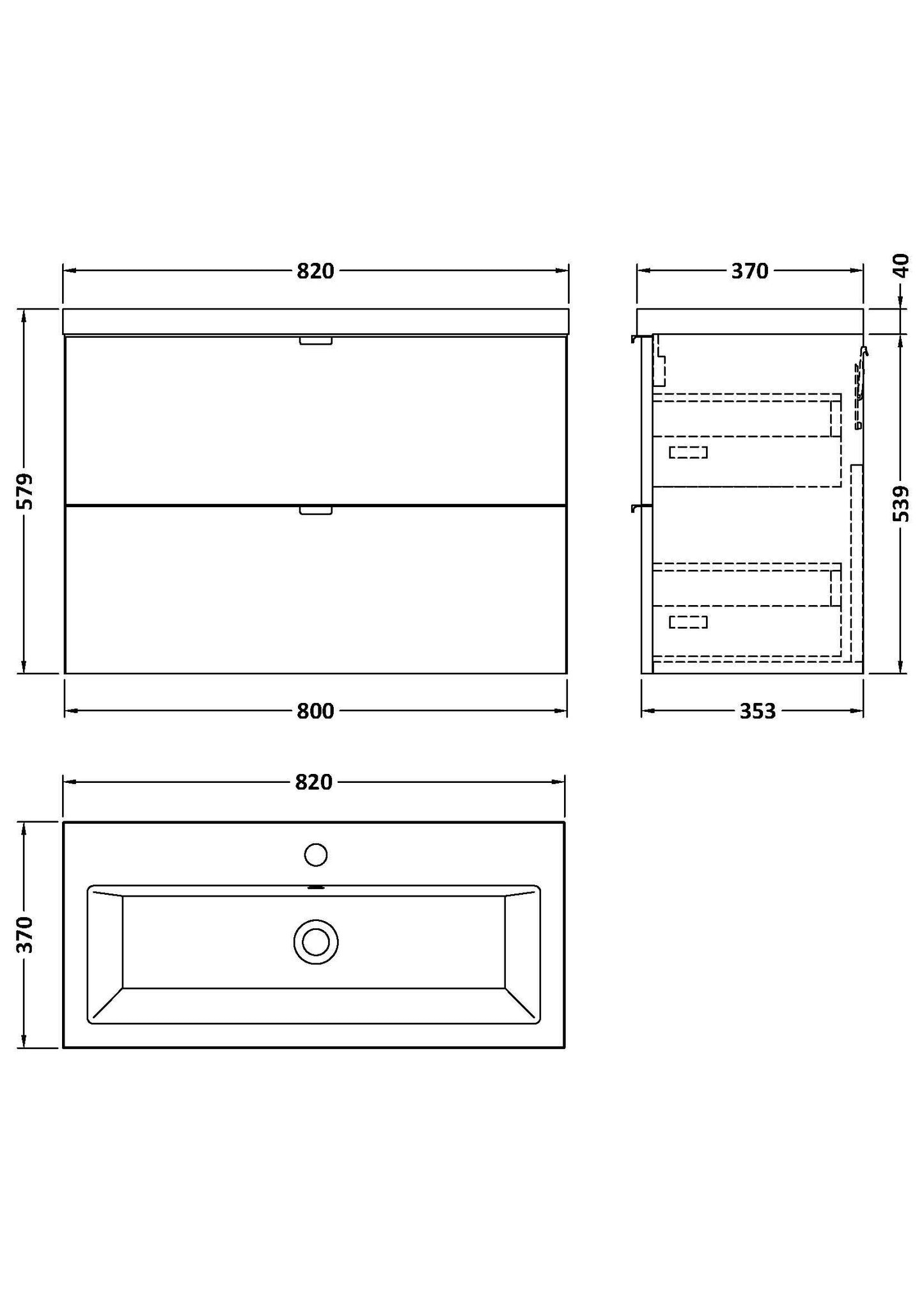 Hudson Reed Fusion 805mm Charcoal Black Wall Hung 2 Drawer Vanity Unit with Ceramic Basin & Soft Close Drawers