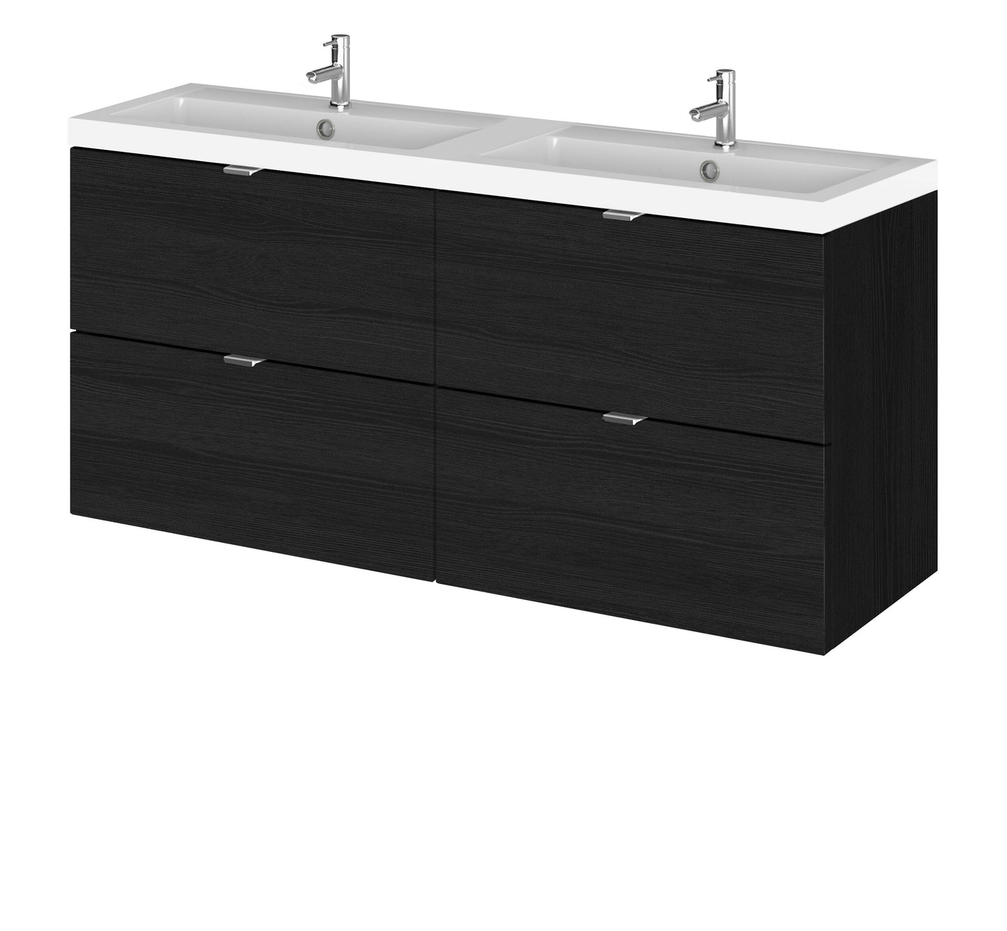Hudson Reed Fusion 1200mm Wall Hung 4 Drawer Vanity Unit With Twin Polymarble Basin
