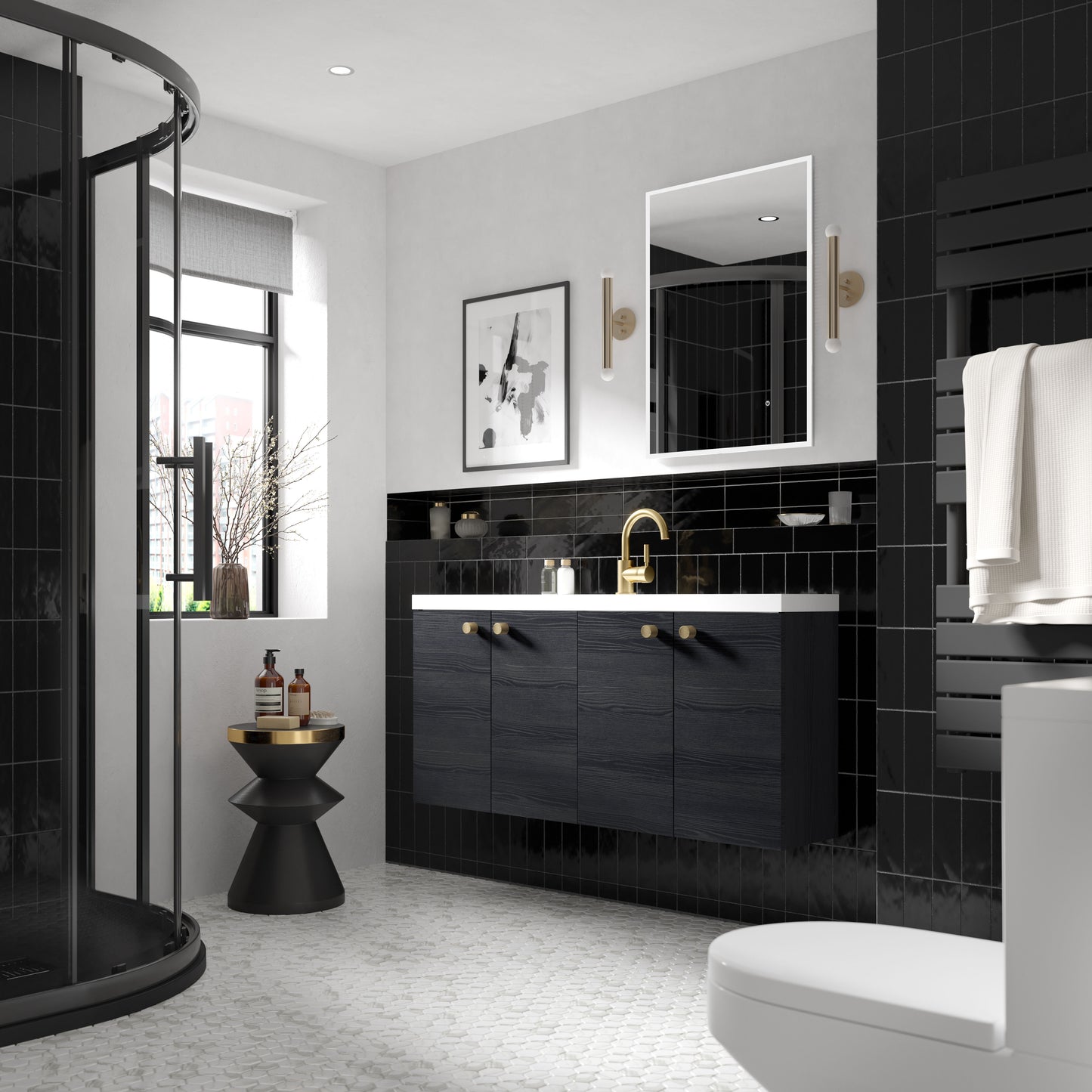 Hudson Reed Fusion 1200mm Charcoal Black Wall Hung Vanity Unit & Basin With Soft Close Doors & Drawers