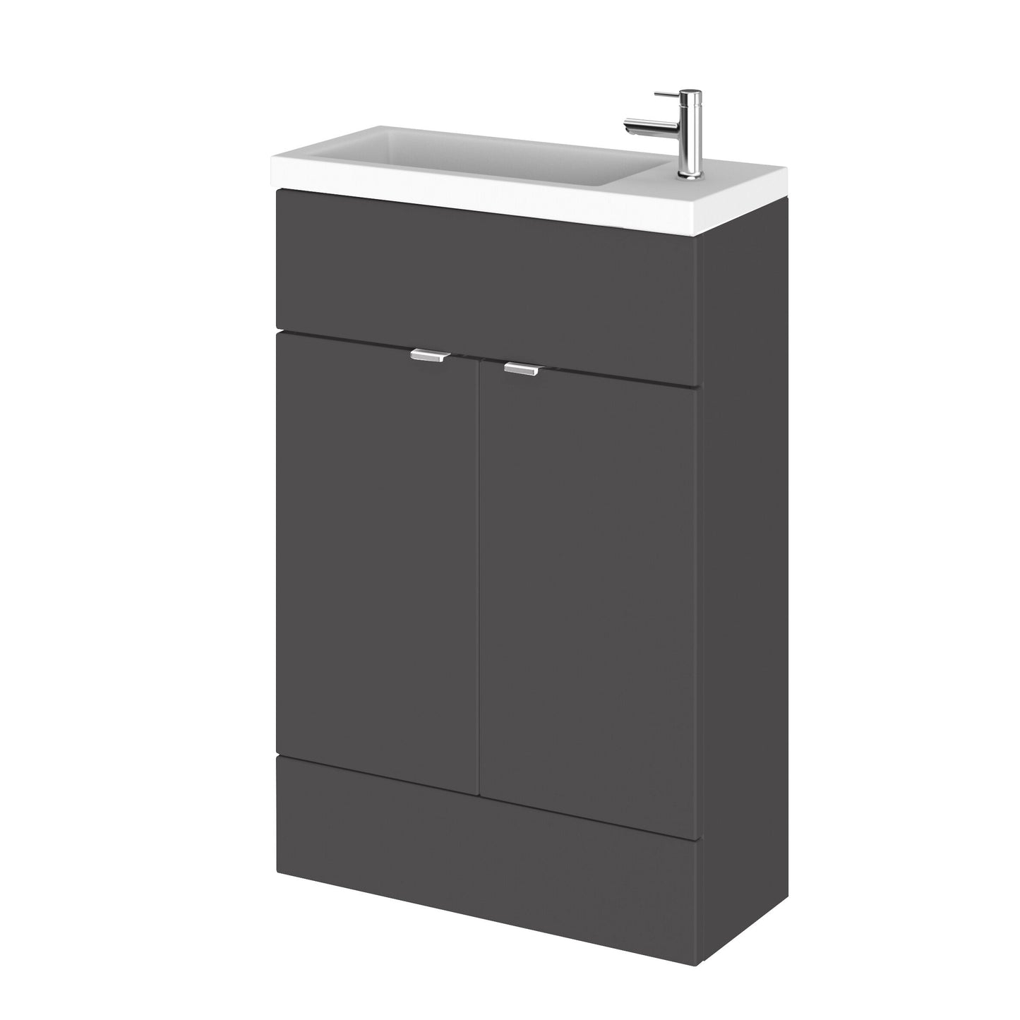 Hudson Reed Fusion 600mm Gloss Grey Floor Standing 2 Door Vanity Unit & Basin