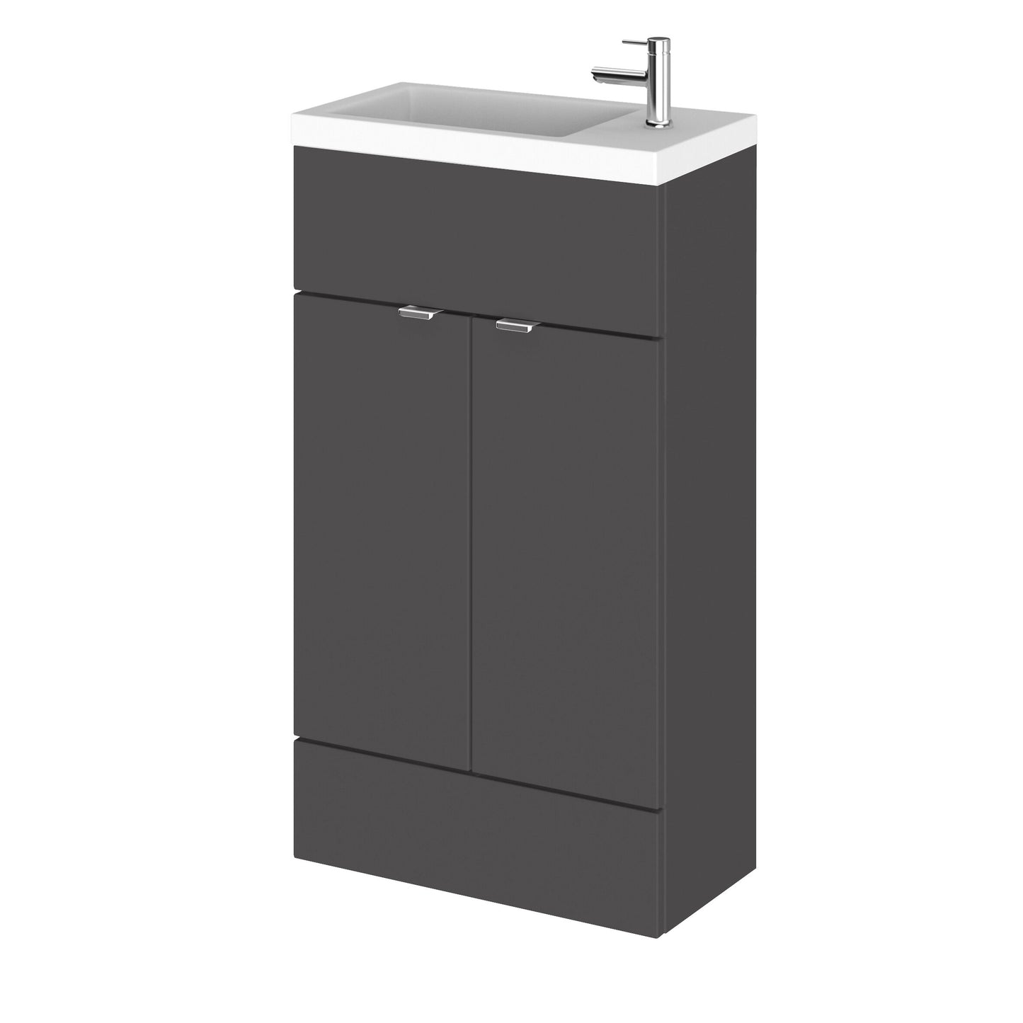 Hudson Reed Fusion 500mm Compact Gloss Grey Floor Standing 2 Door Vanity Unit & Basin Rigid Built