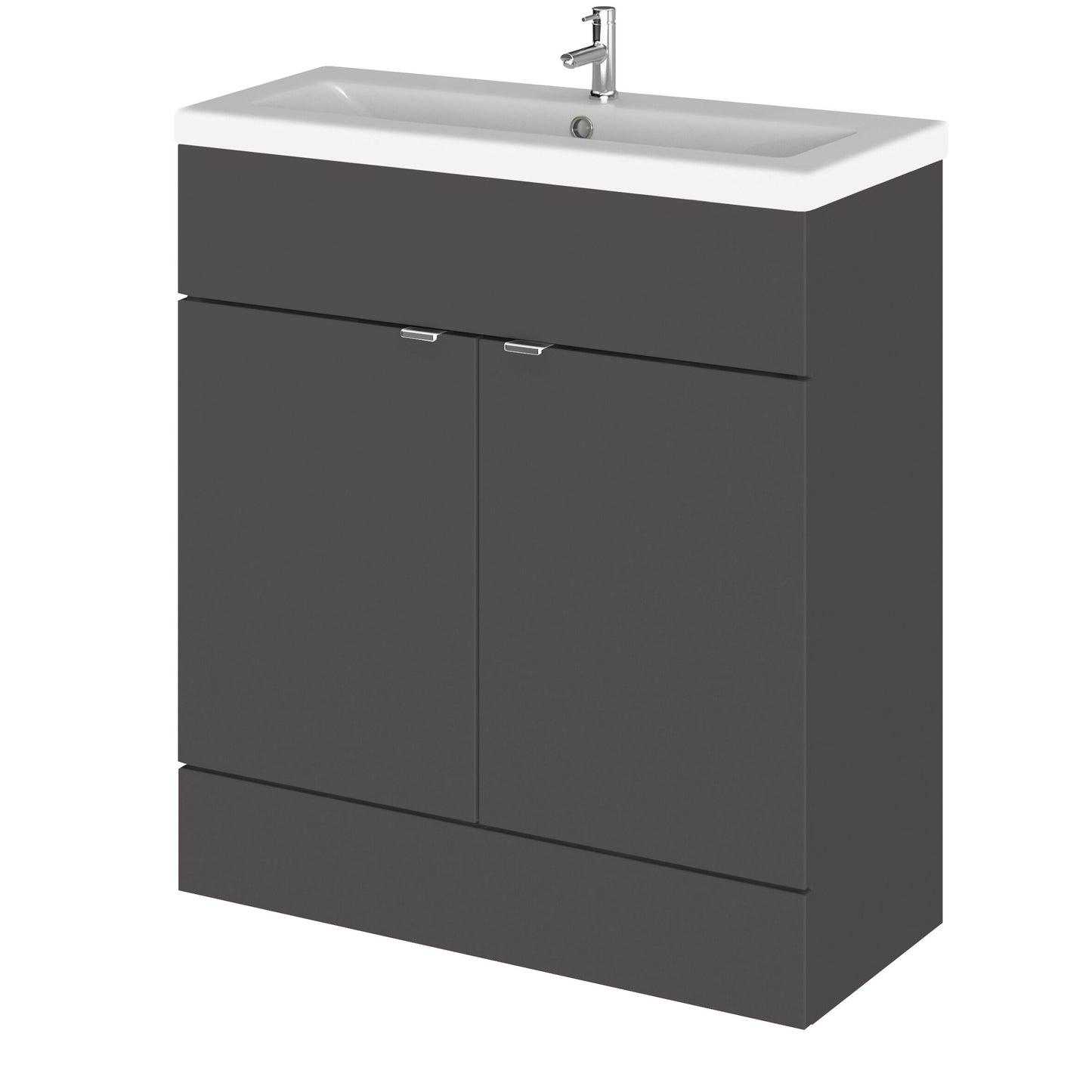 Hudson Reed Fusion 800mm Gloss Grey Floor Standing 2 Door Vanity Unit & Ceramic Basin With Handles