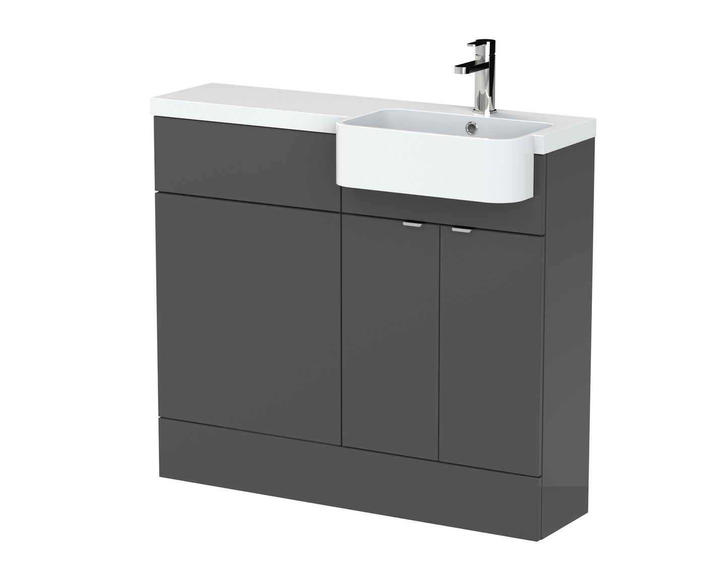 Hudson Reed Fusion 1000mm Gloss Grey Floor Standing Vanity & Toilet Combination with Right Hand Basin