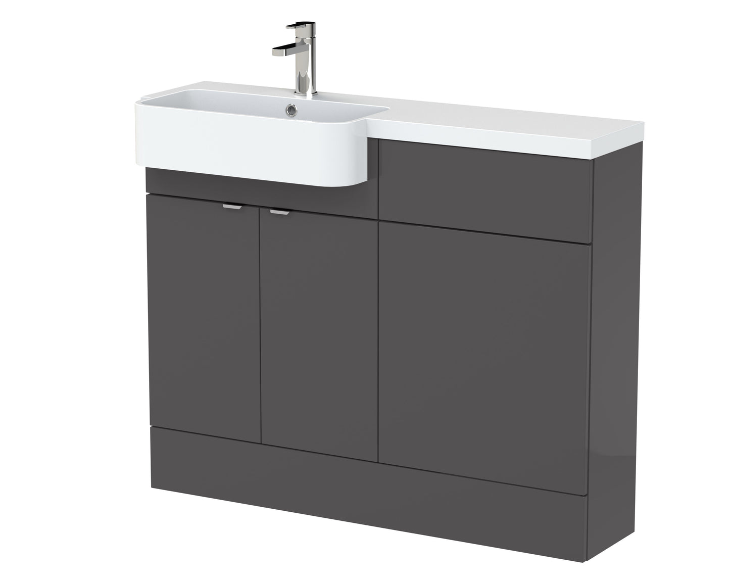Hudson Reed Fusion 1100mm Floor Standing 2 Door Vanity Unit & Toilet Combination with Left Hand Semi Recessed Basin