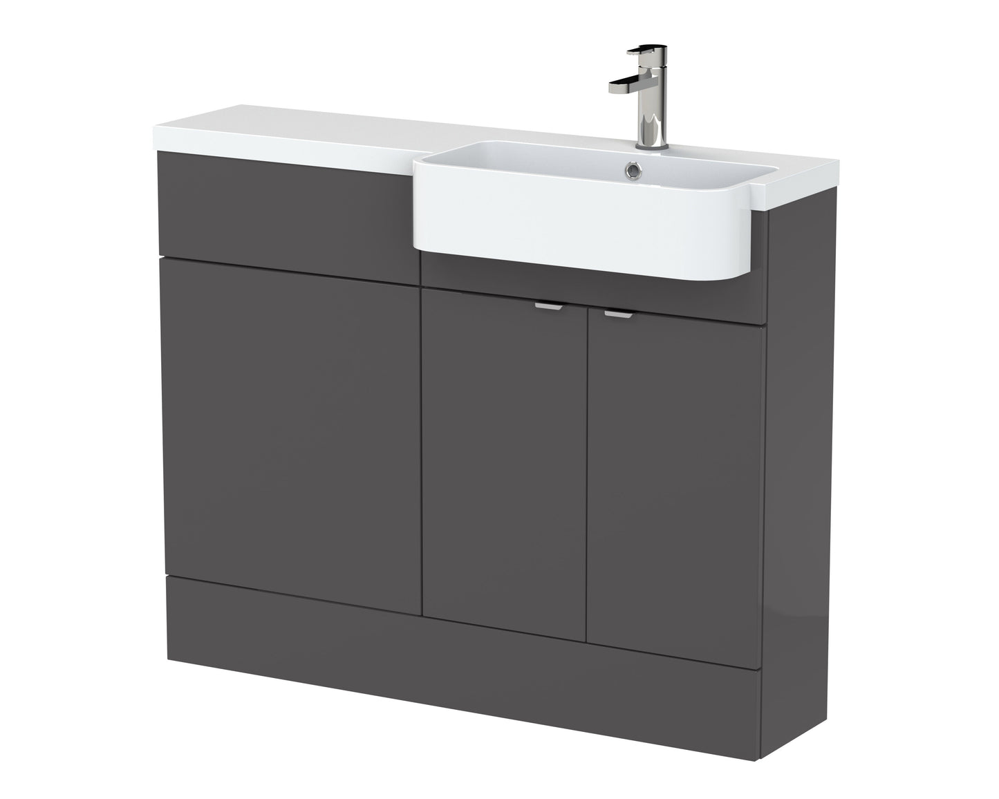 Hudson Reed Fusion 1100mm Gloss Grey Floor Standing 2 Door Vanity & Toilet Combo with Right Hand Basin