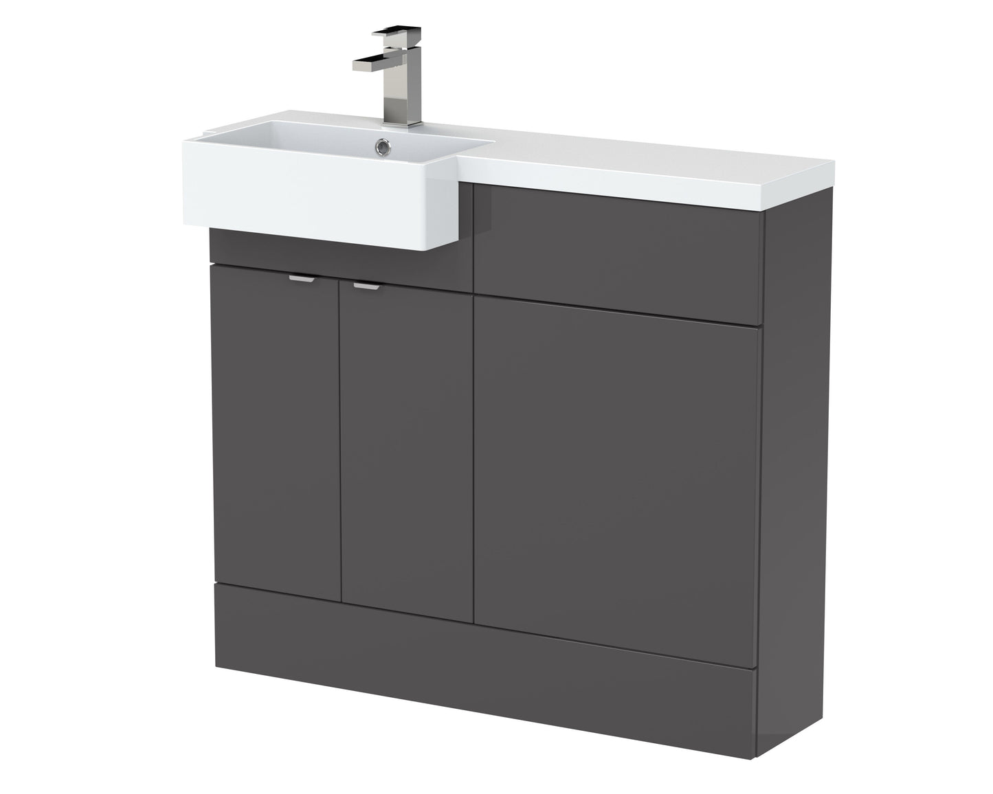 Hudson Reed Fusion 1005mm Gloss Grey 2 Door Floor Standing Left Hand Vanity Toilet Basin Unit