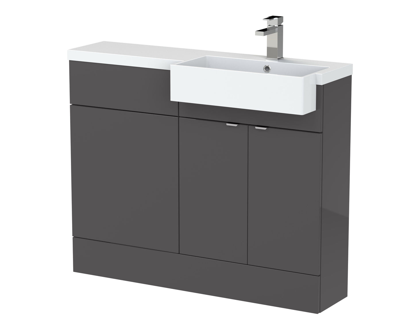 Hudson Reed Fusion 1100mm Gloss Grey Floor Standing Vanity Unit Toilet & Right Hand Semi Recessed Basin Combination