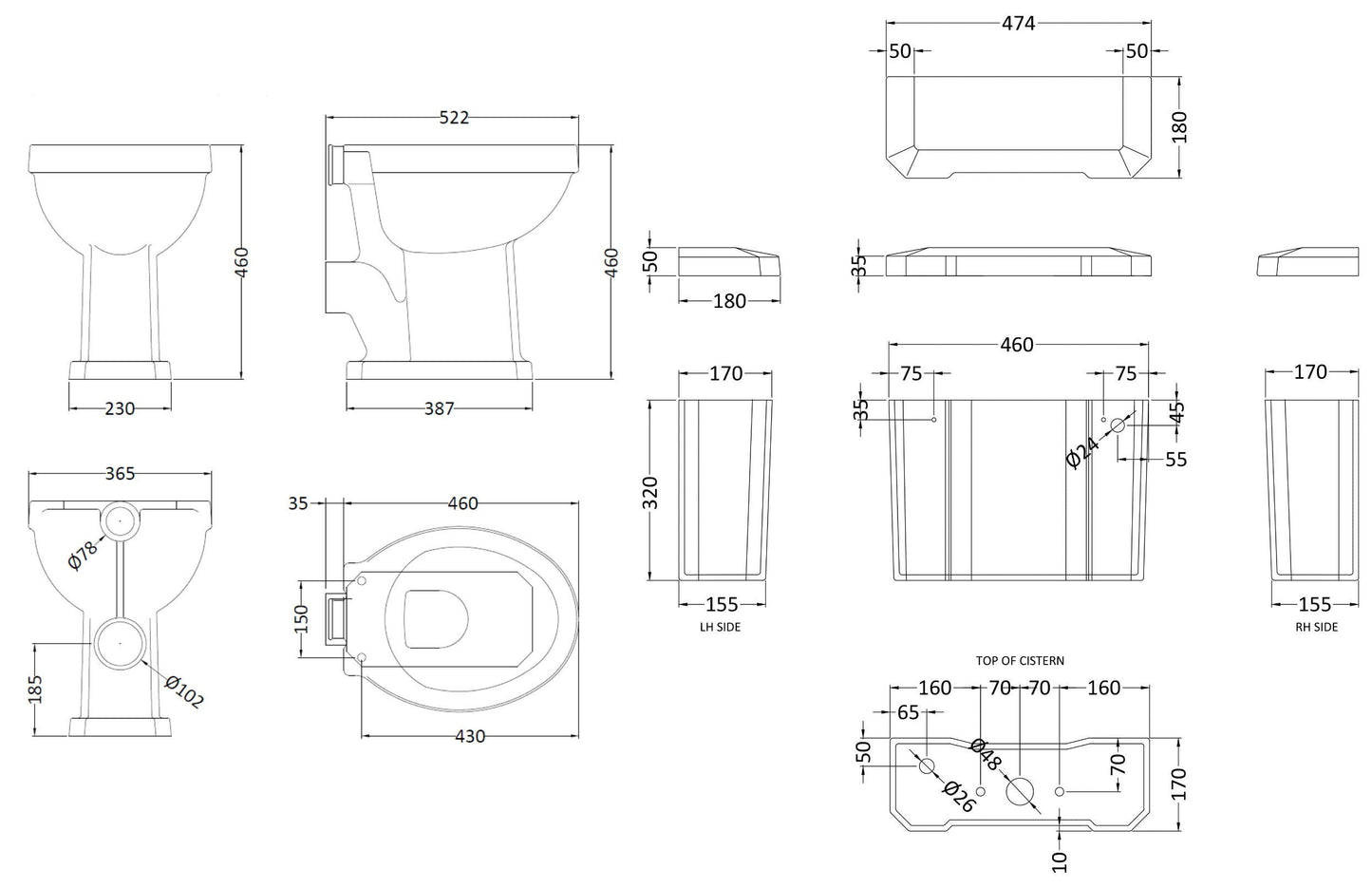 Hudson Reed Richmond Comfort Height Low Level Toilet Including Cistern & Flush Pipe