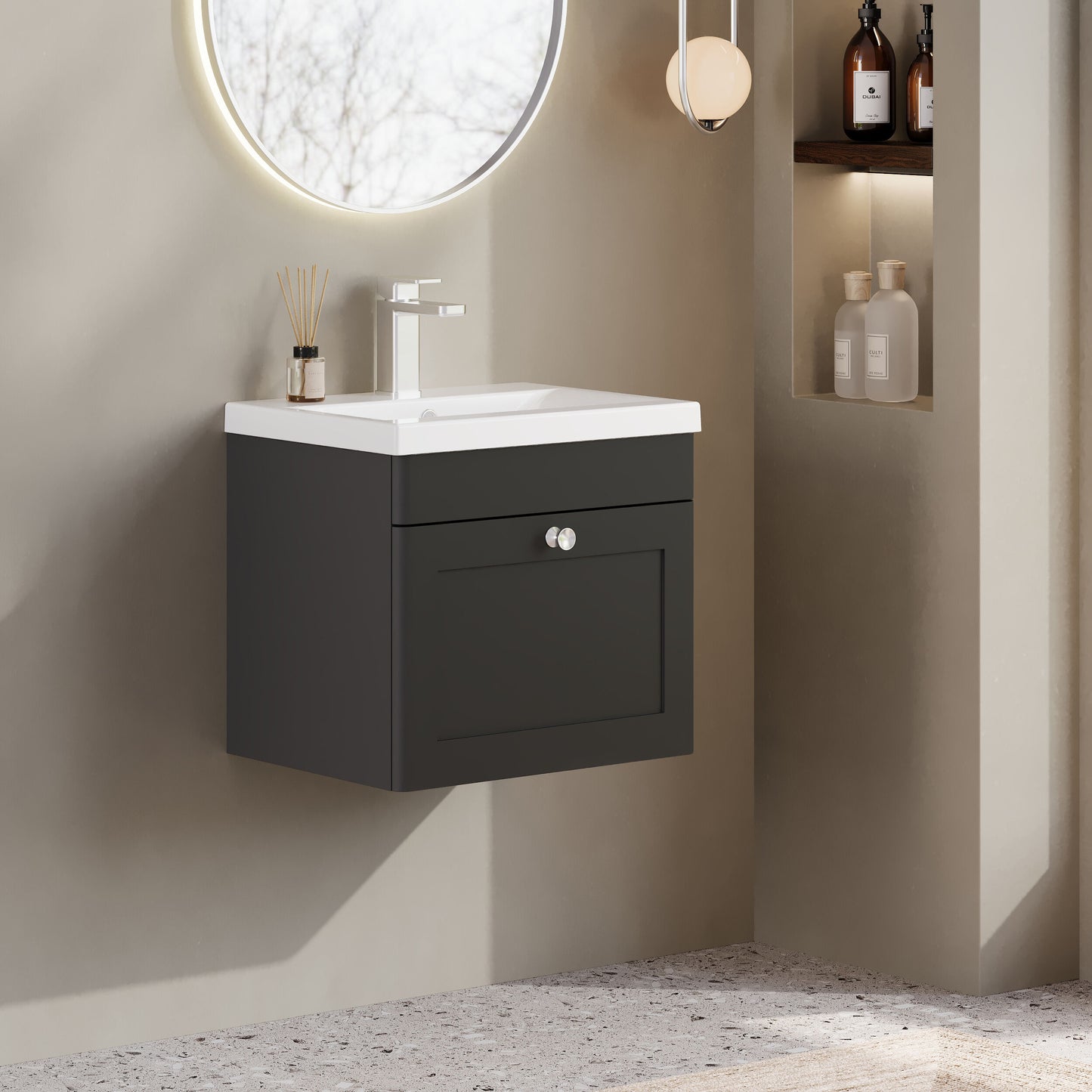 Nuie Classique 500mm Wall Hung 1 Drawer Vanity Unit & Basin