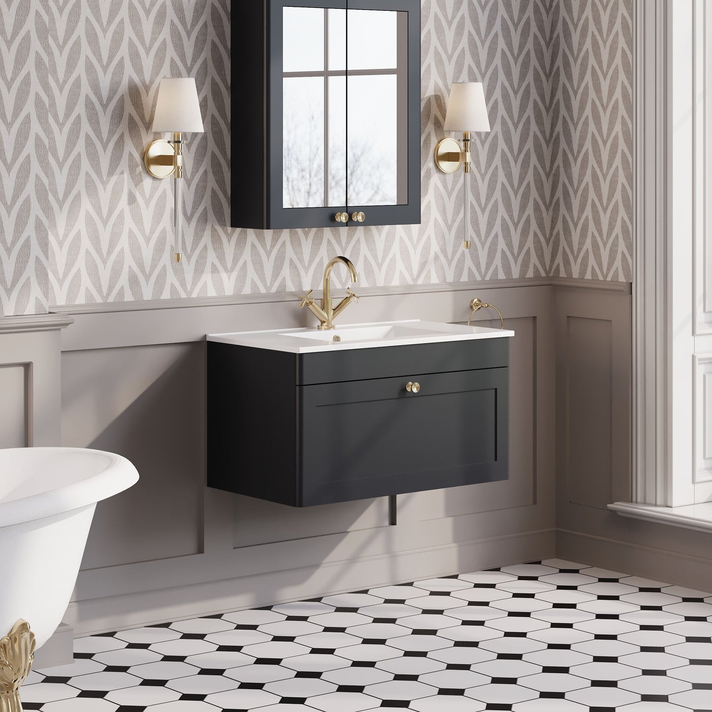 Classique 800mm Wall Hung Single Drawer Vanity with Basin - 1 Tap Hole