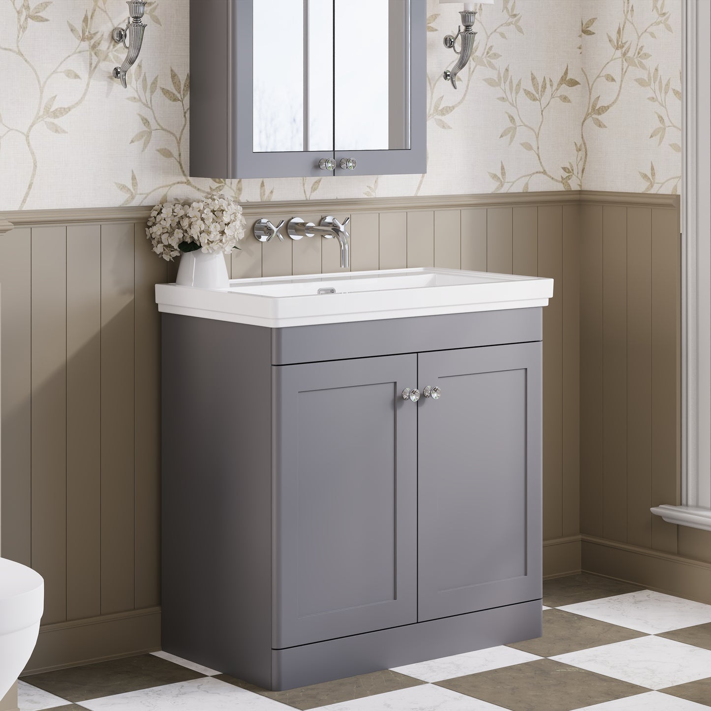 Nuie Classique 800mm Floor Standing 2 Door Vanity Unit with 0 Tap Hole Basin
