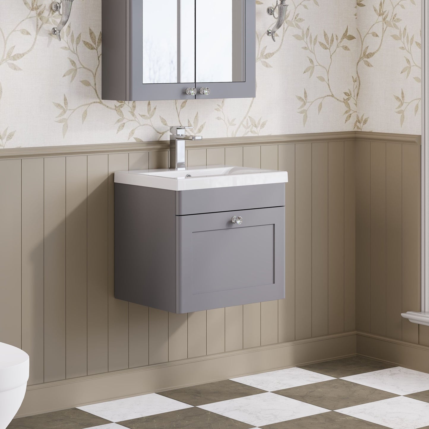 Nuie Classique 500mm Satin Grey Wall Hung 1 Drawer Vanity Unit With Basin