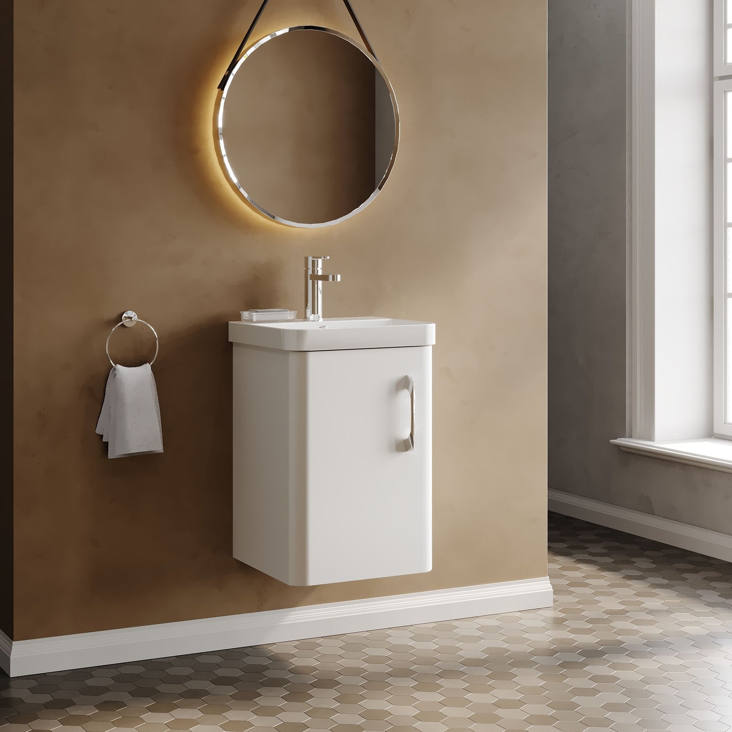 Nuie Hung 400mm 1 Door Gloss White Wall Vanity Unit With Basin