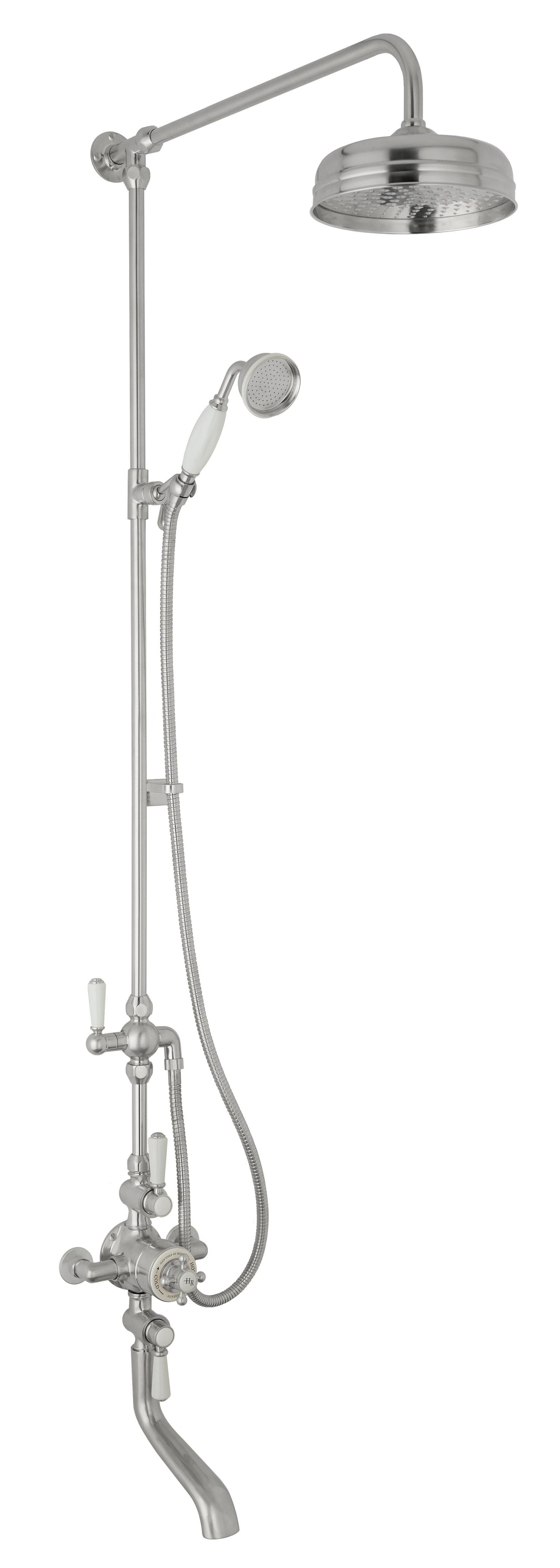 Victrion Triple Exposed Thermostatic Valve, Spout Bath Filler and 8" Head