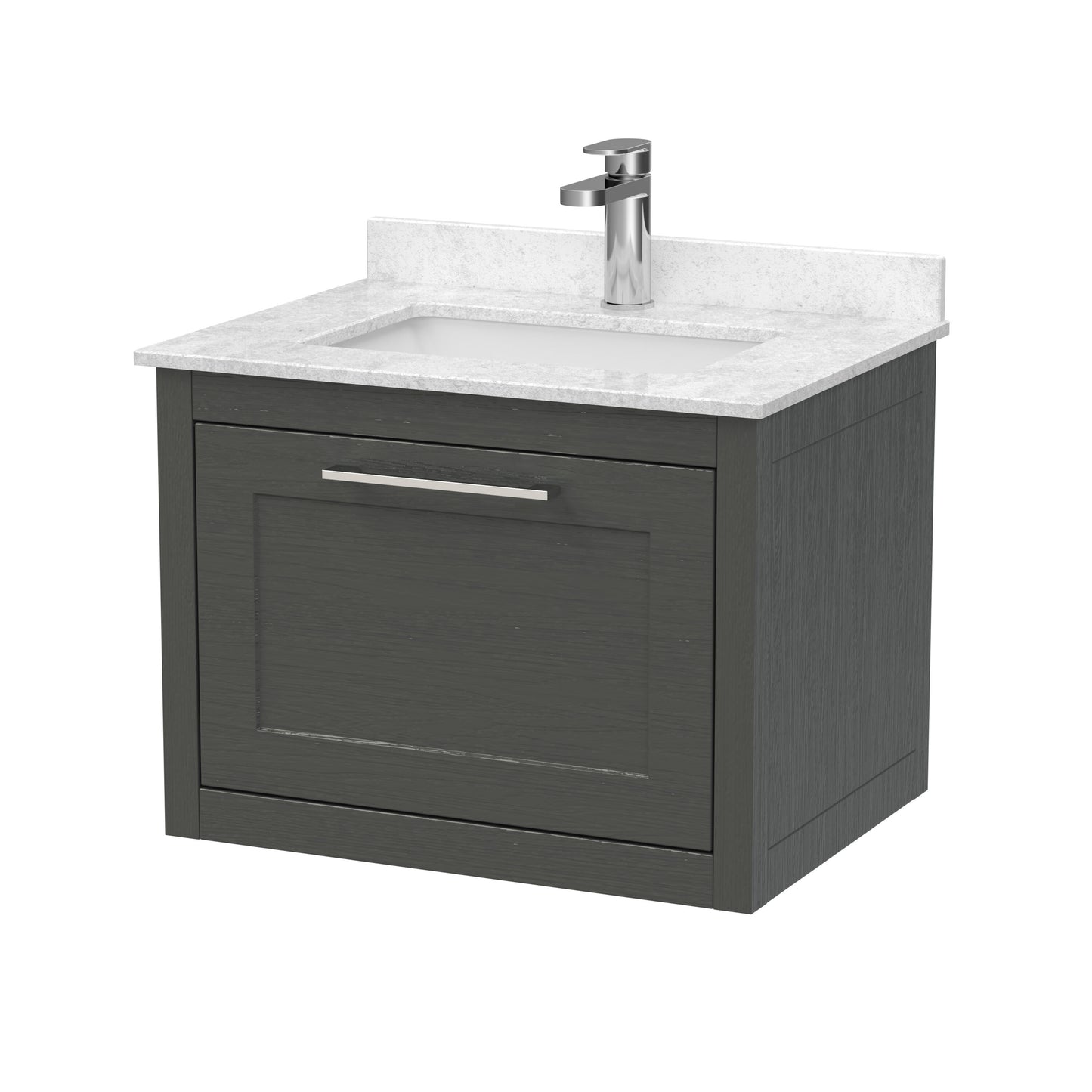 BC Designs Crestfield Traditional 600mm Dark Lead Wall Hung 1-Drawer Vanity Unit With Basin & Marble Top
