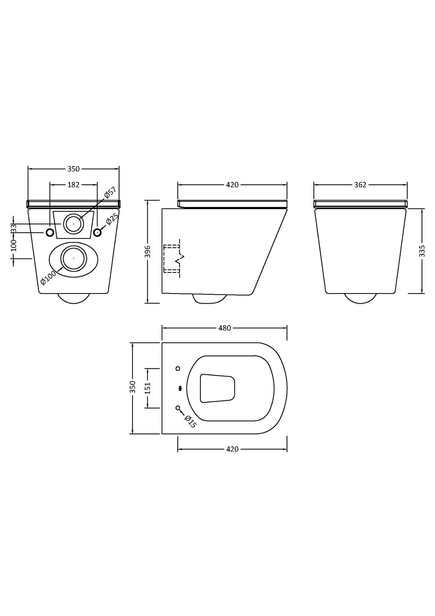 Square Rimless W/H Pan & SC Seat (Urea)