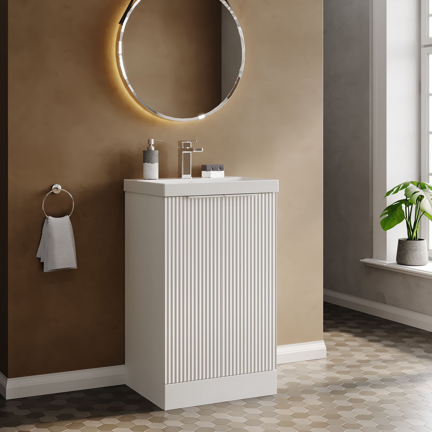 Hudson Reed Fluted 510mm Floor Standing 2-Door Vanity Unit With Basin